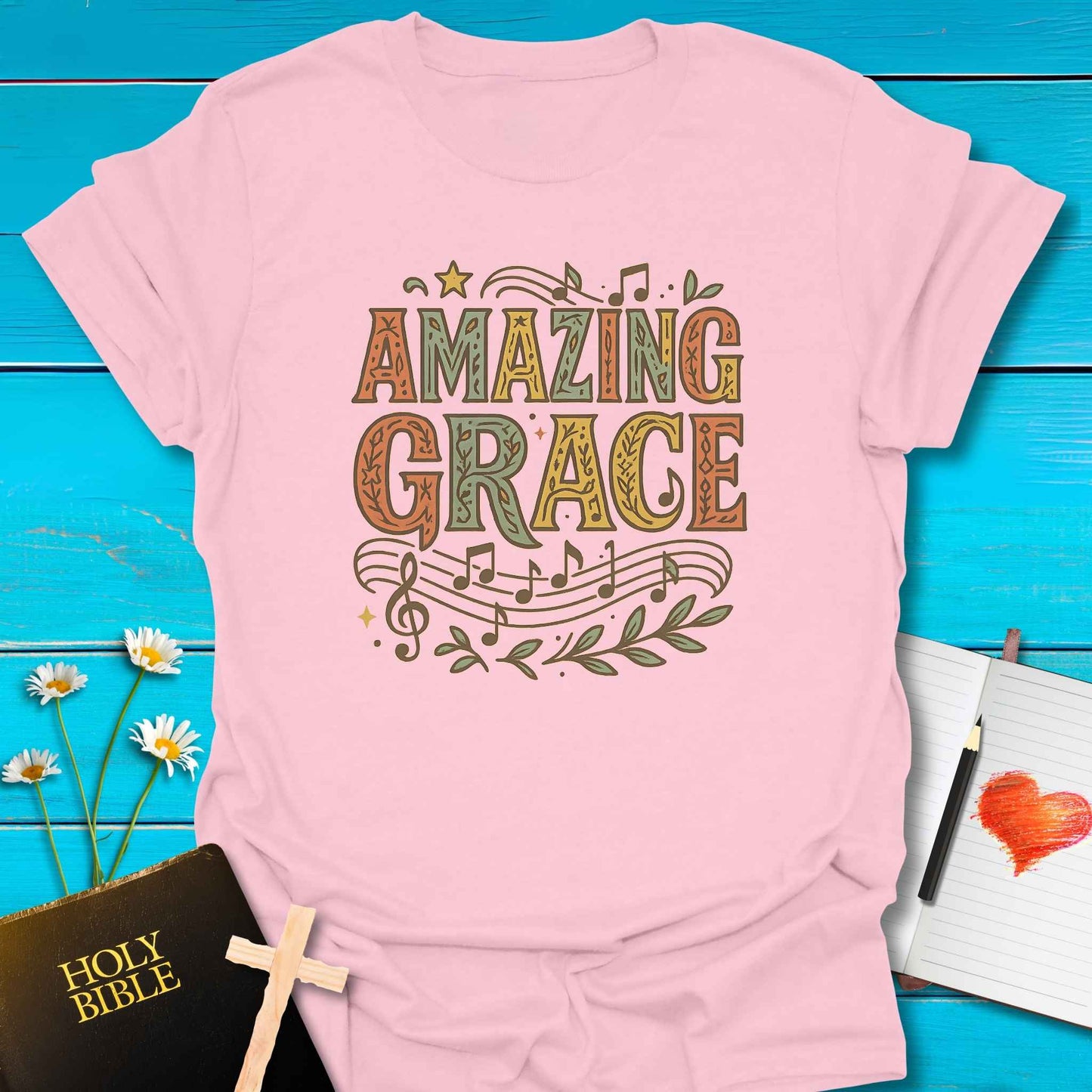 T-Shirt Light Pink / S Amazing Grace Notes T-Shirt Echo Kindness Printify