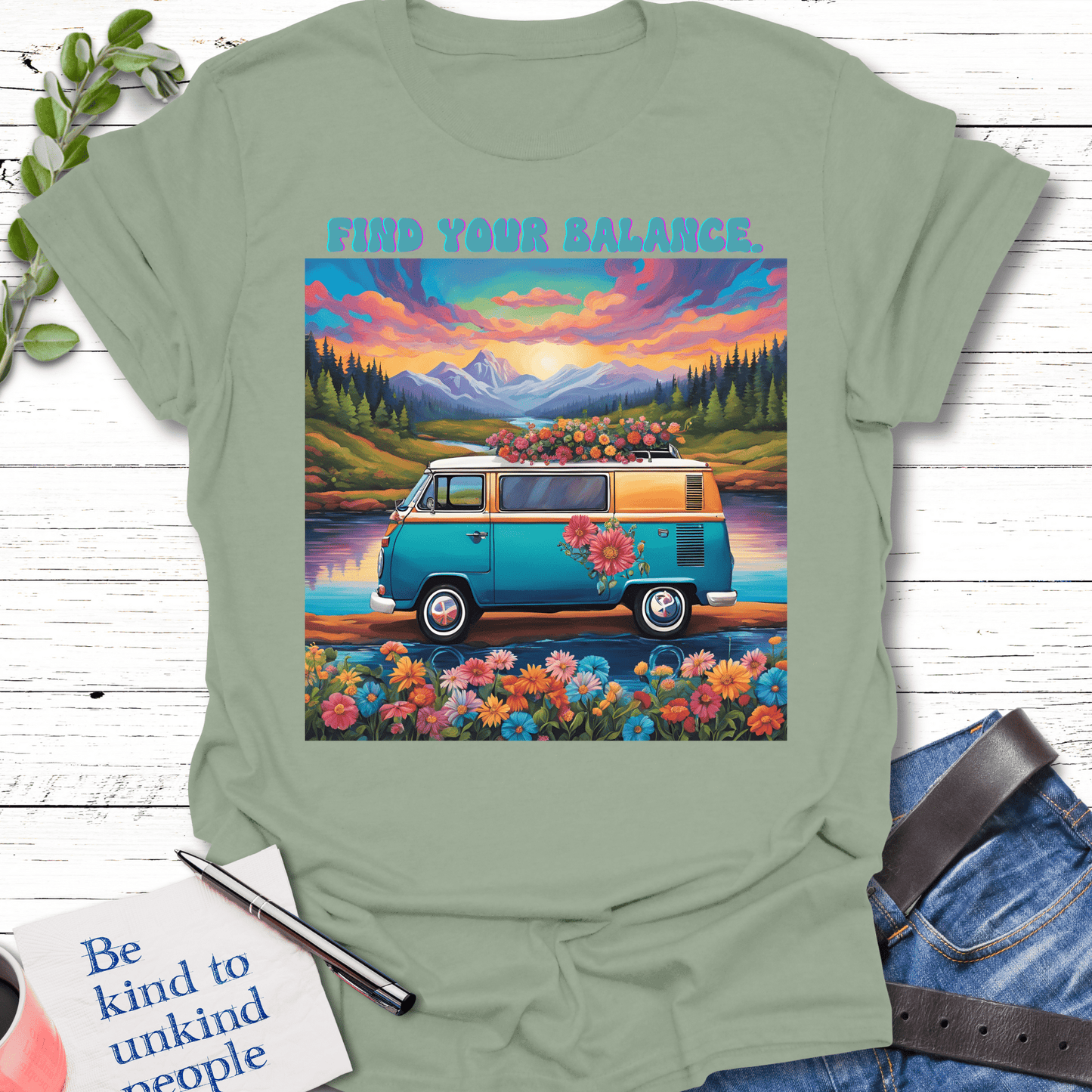 T-Shirt Sage / S Balance and Groove T-Shirt Echo Kindness Printify