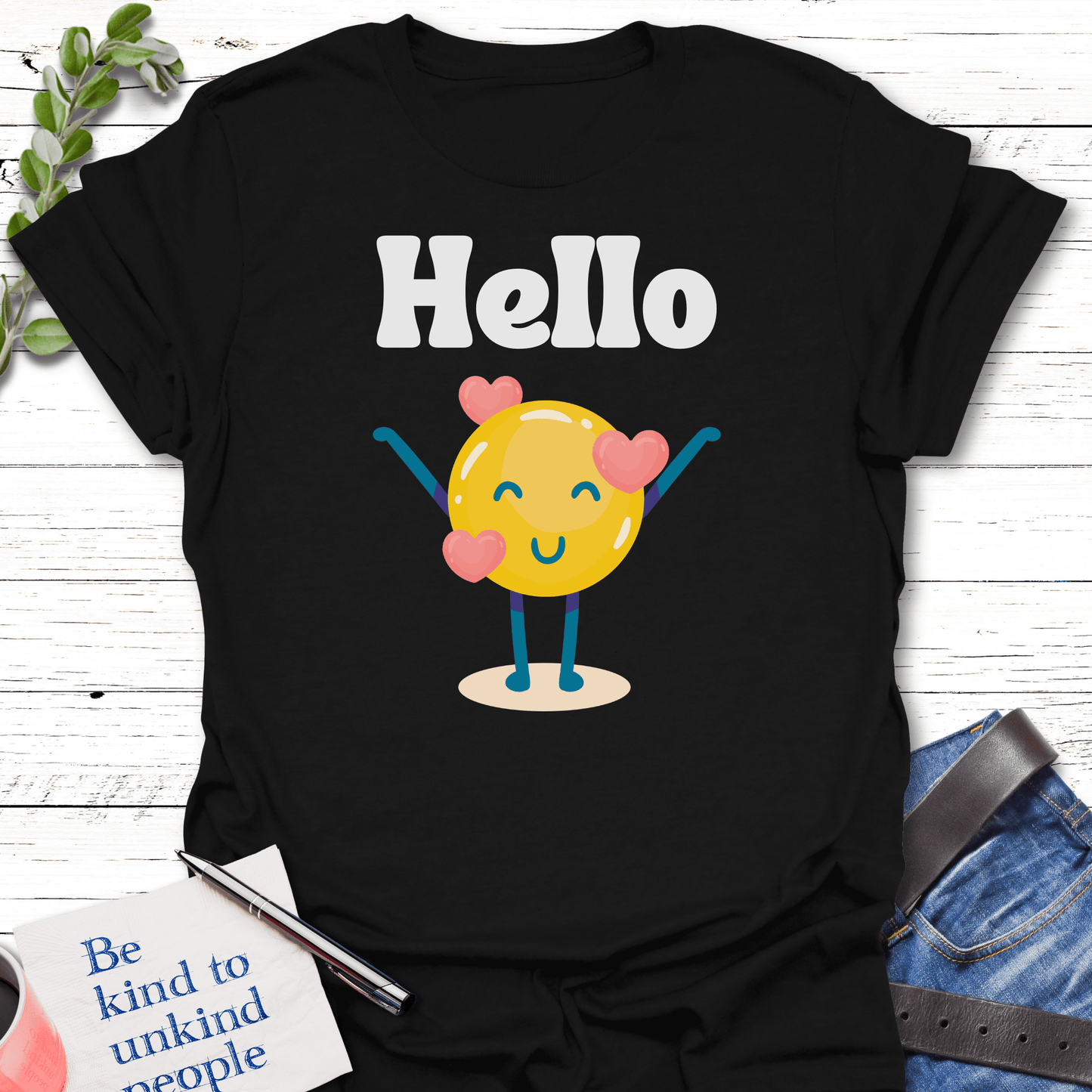T-Shirt Black / S Big Hello T-Shirt Echo Kindness Printify