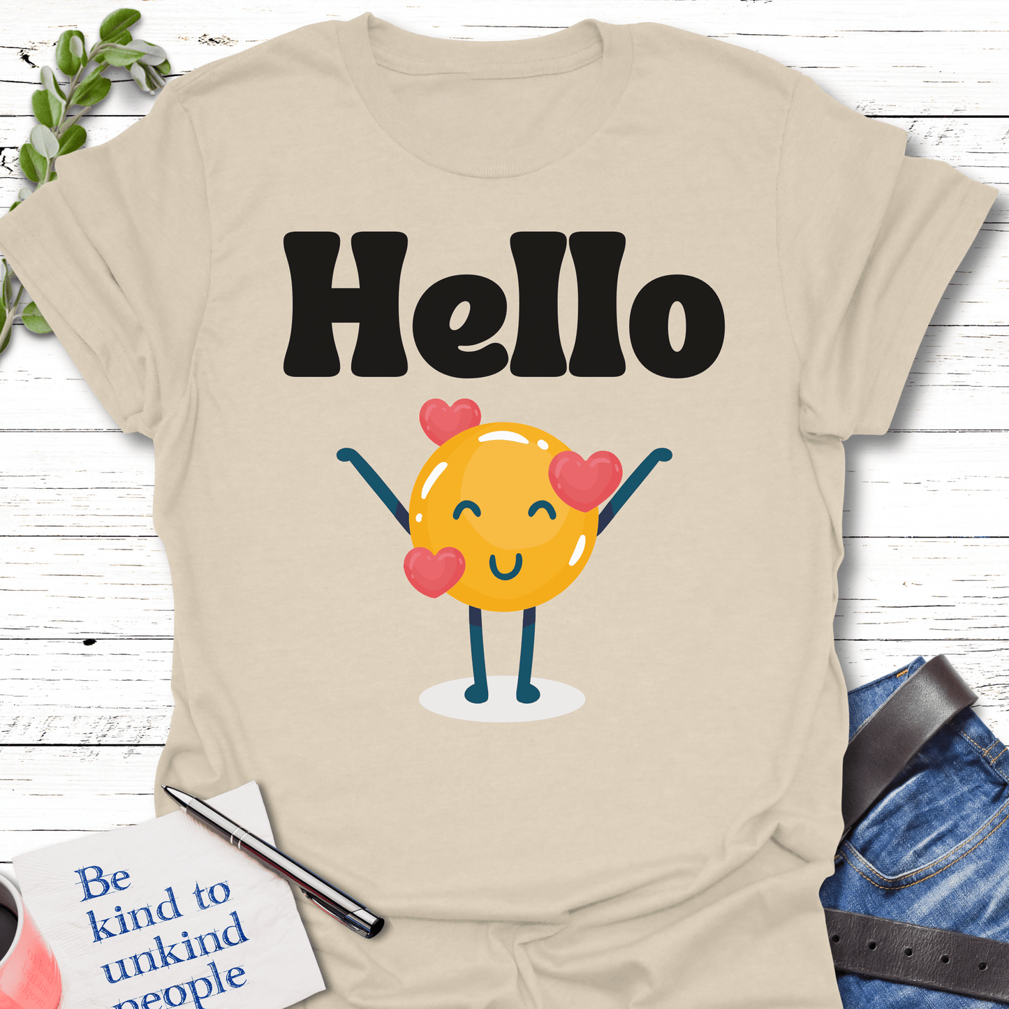 T-Shirt Natural / S Big Hello T-Shirt Echo Kindness Printify