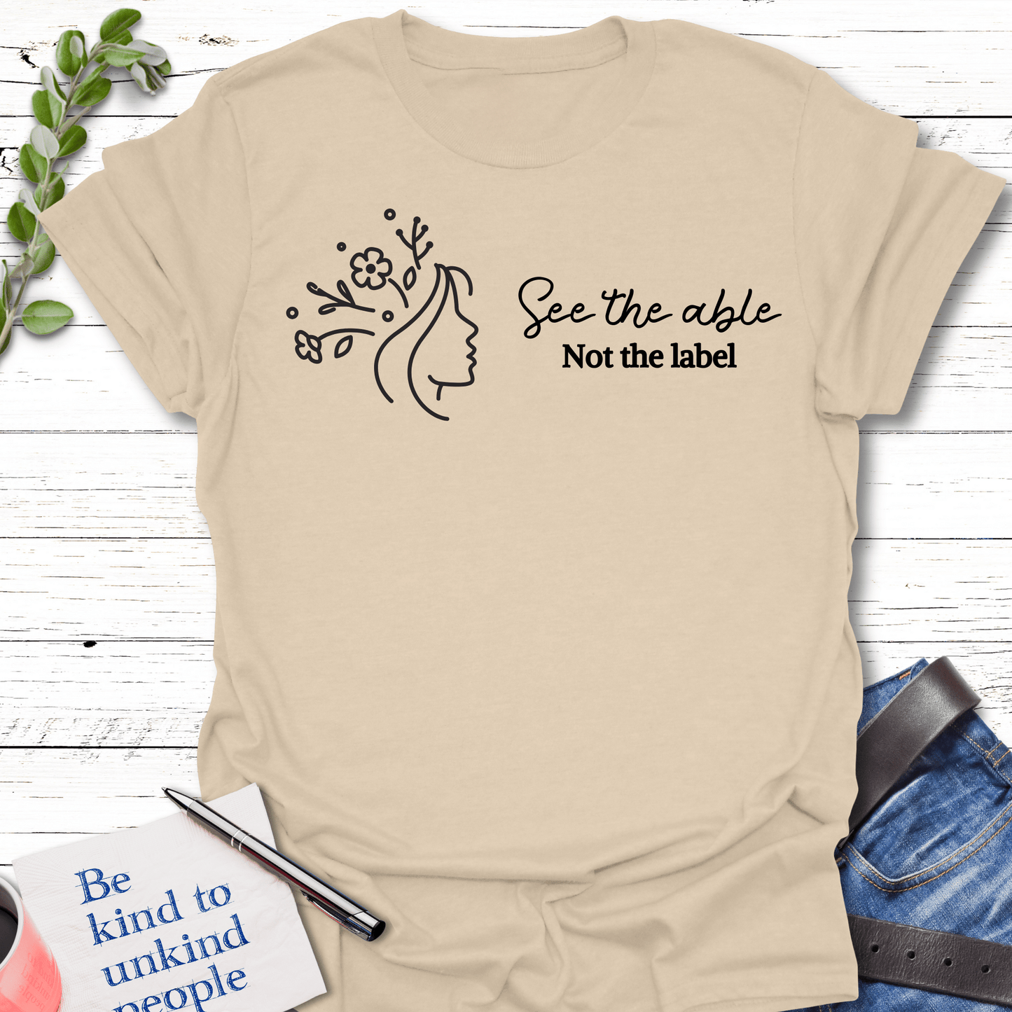 T-Shirt Sand / S Blooming Able T-Shirt Echo Kindness Printify