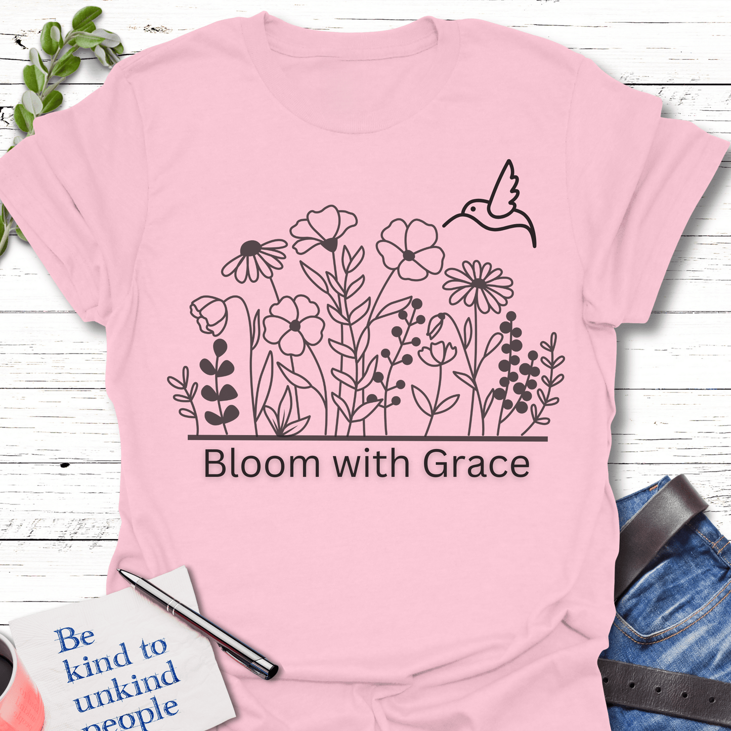 T-Shirt Light Pink / S Blooming Grace T-Shirt Echo Kindness Printify