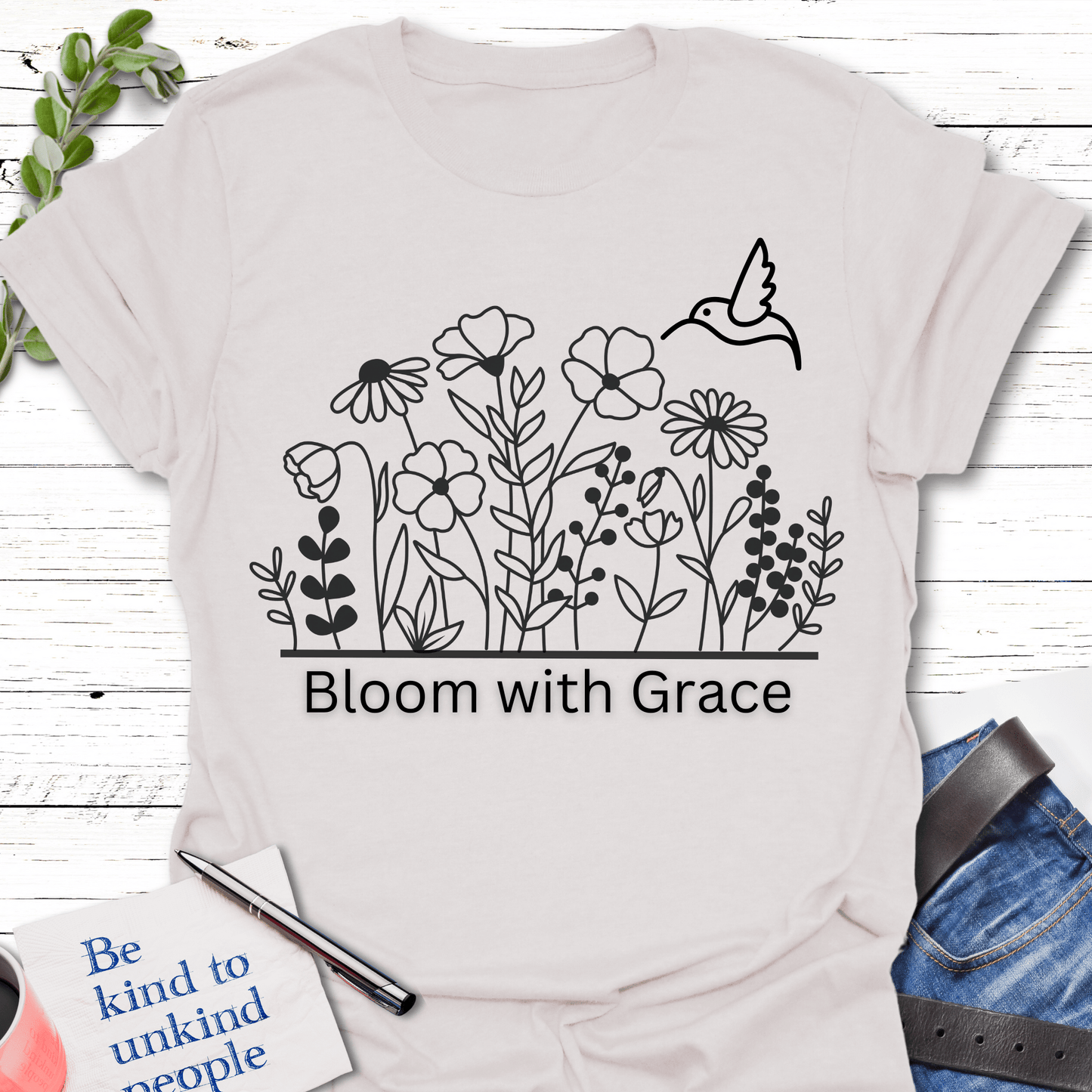 T-Shirt Natural / S Blooming Grace T-Shirt Echo Kindness Printify