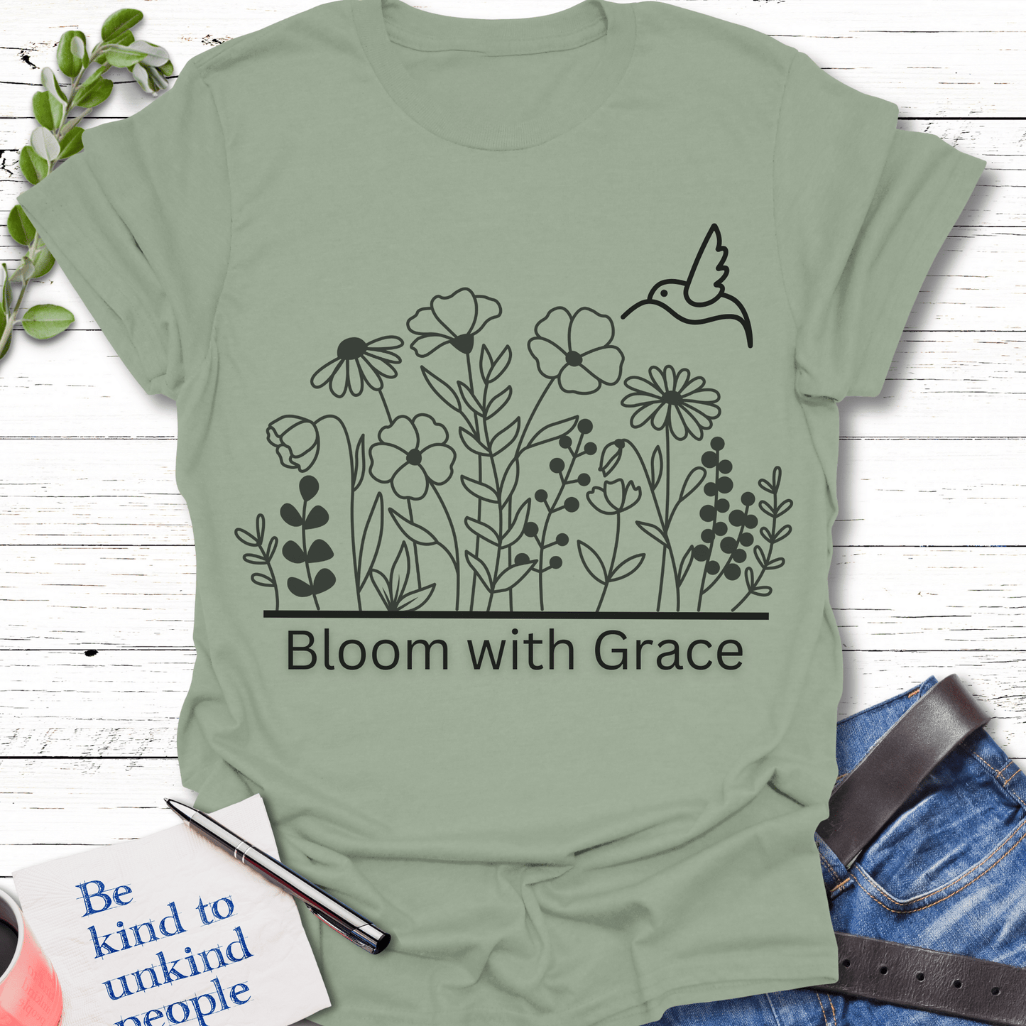 T-Shirt Sage / S Blooming Grace T-Shirt Echo Kindness Printify
