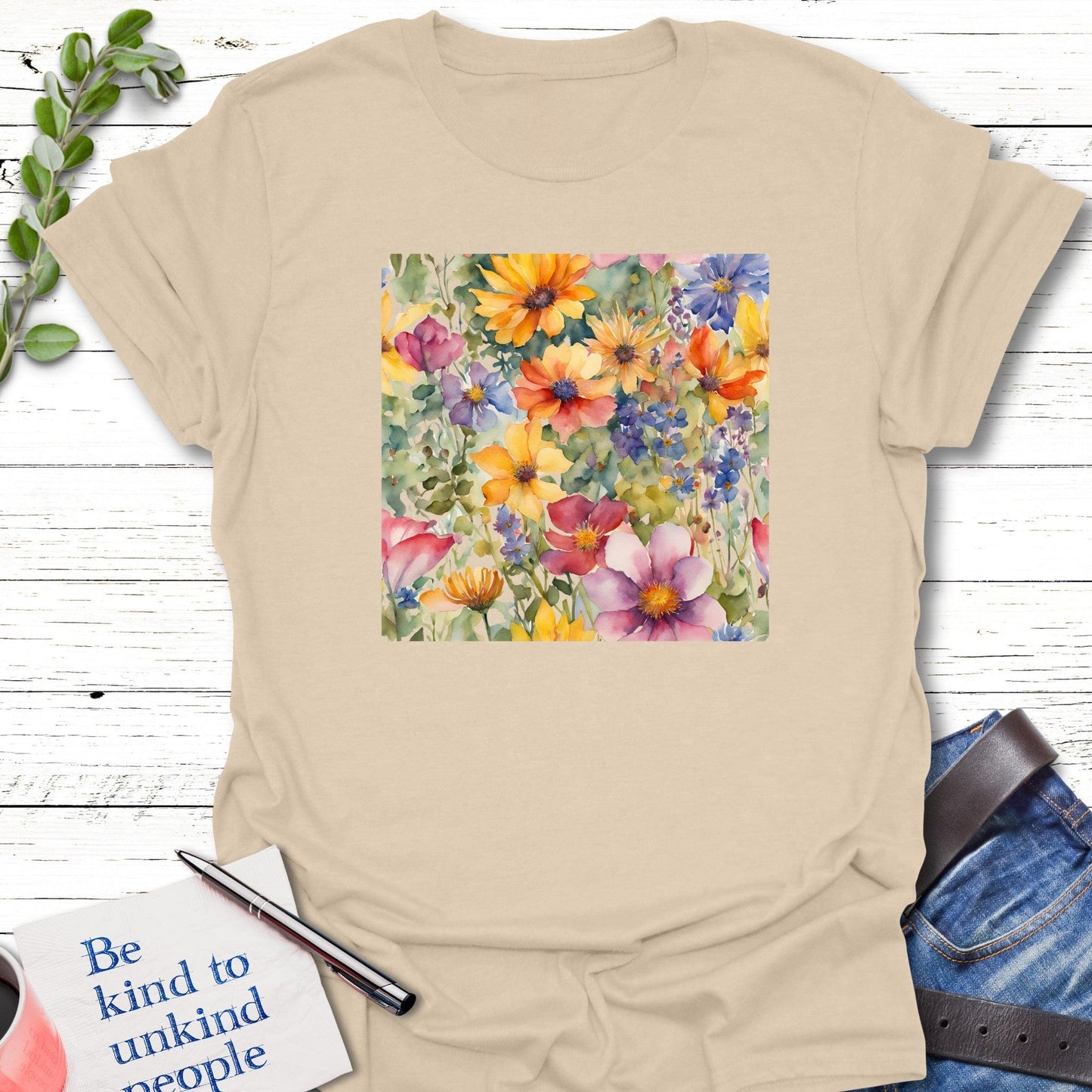 T-Shirt Sand / S Blooming Hello T-Shirt Echo Kindness Printify