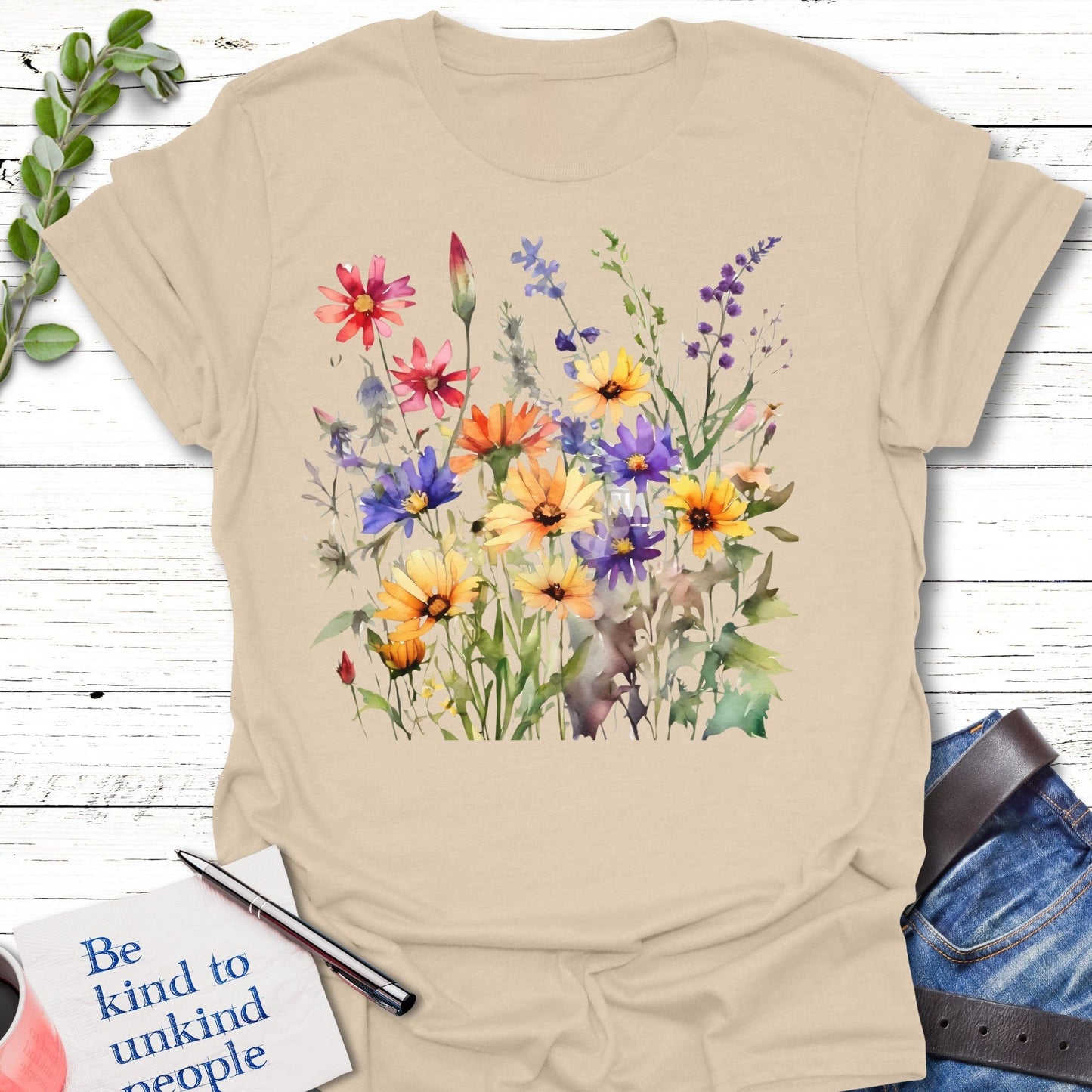 T-Shirt Sand / S Blooming Serenity T-Shirt Echo Kindness Printify
