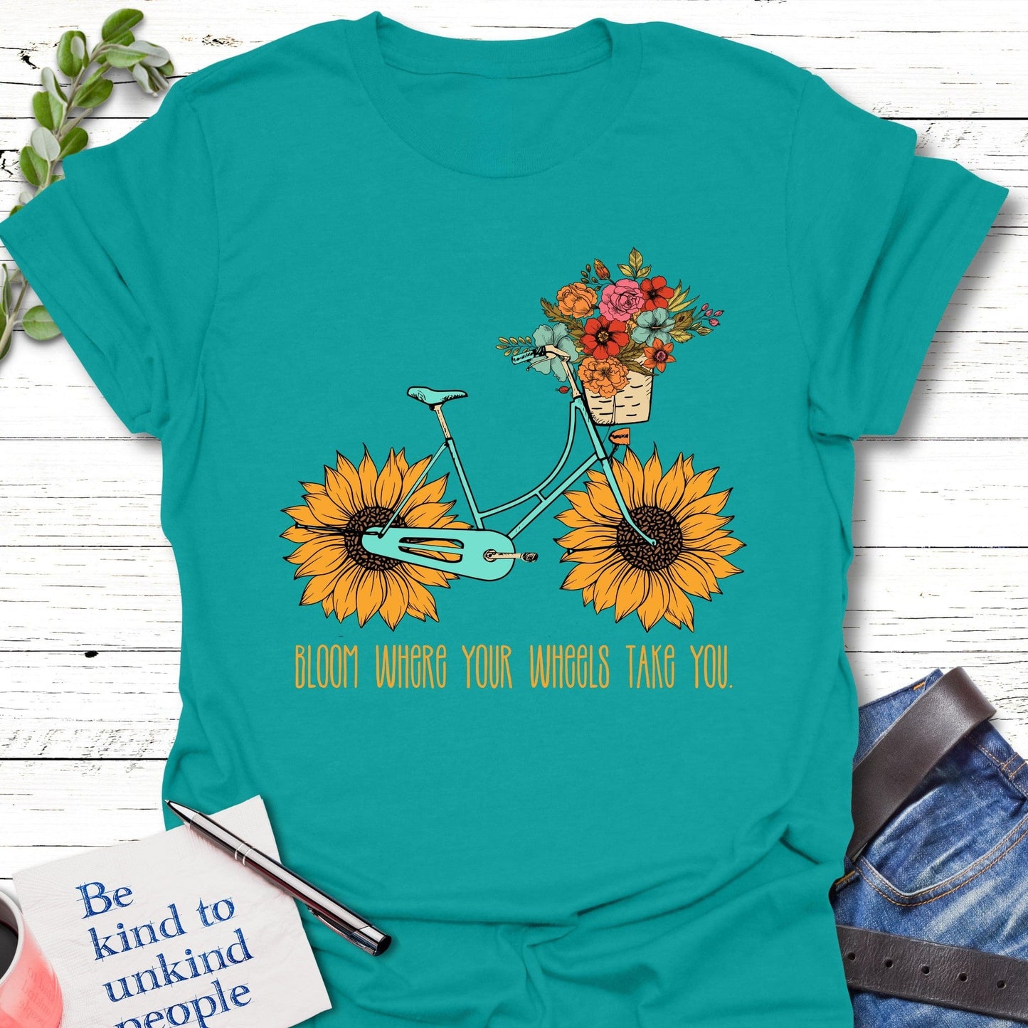 T-Shirt Jade Dome / S Blooming Wheels T-Shirt Echo Kindness Printify