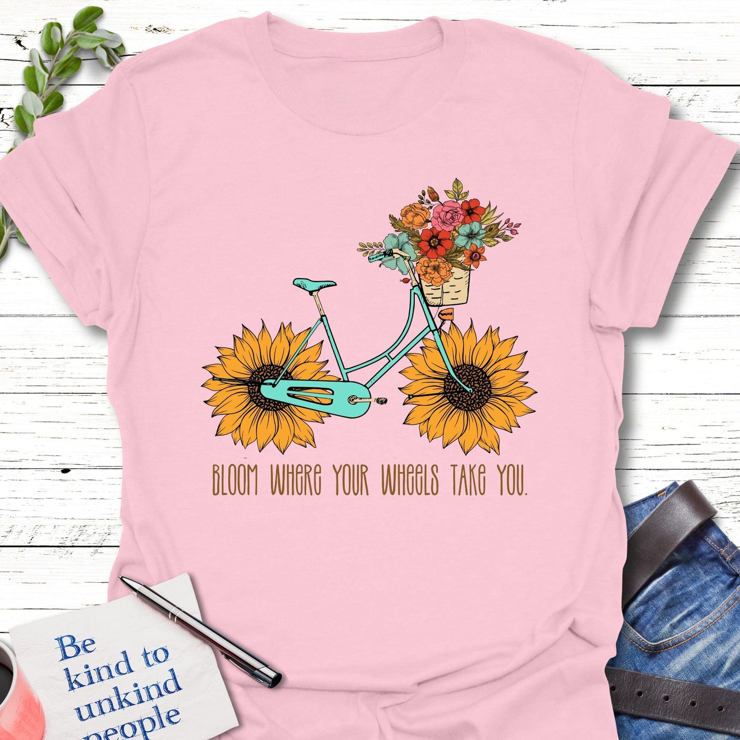 T-Shirt Light Pink / S Blooming Wheels T-Shirt Echo Kindness Printify
