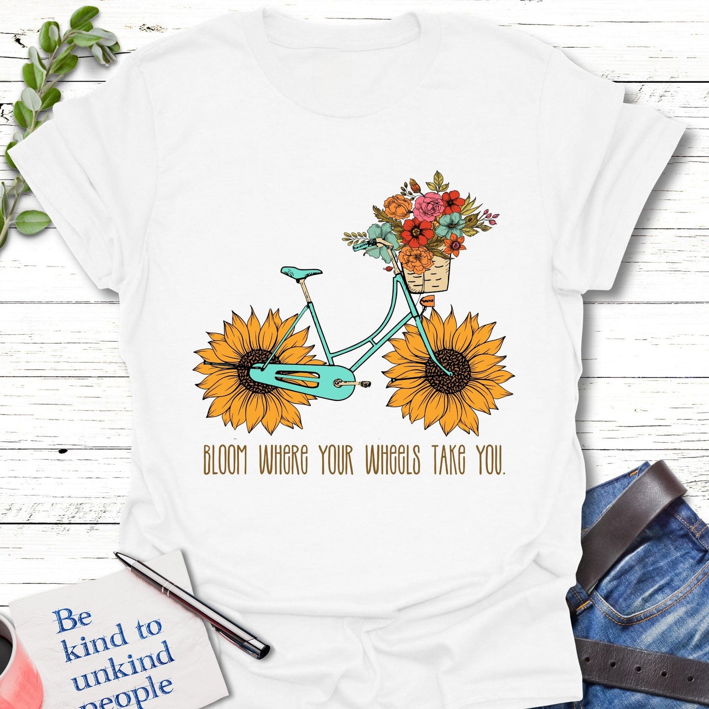 T-Shirt White / S Blooming Wheels T-Shirt Echo Kindness Printify
