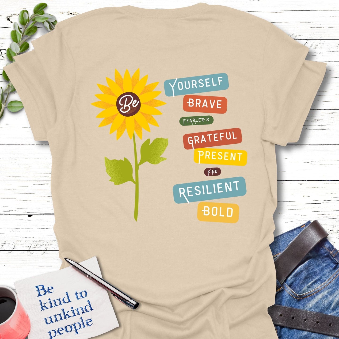 T-Shirt Sand / S Bold Sunflower T-Shirt Echo Kindness Printify