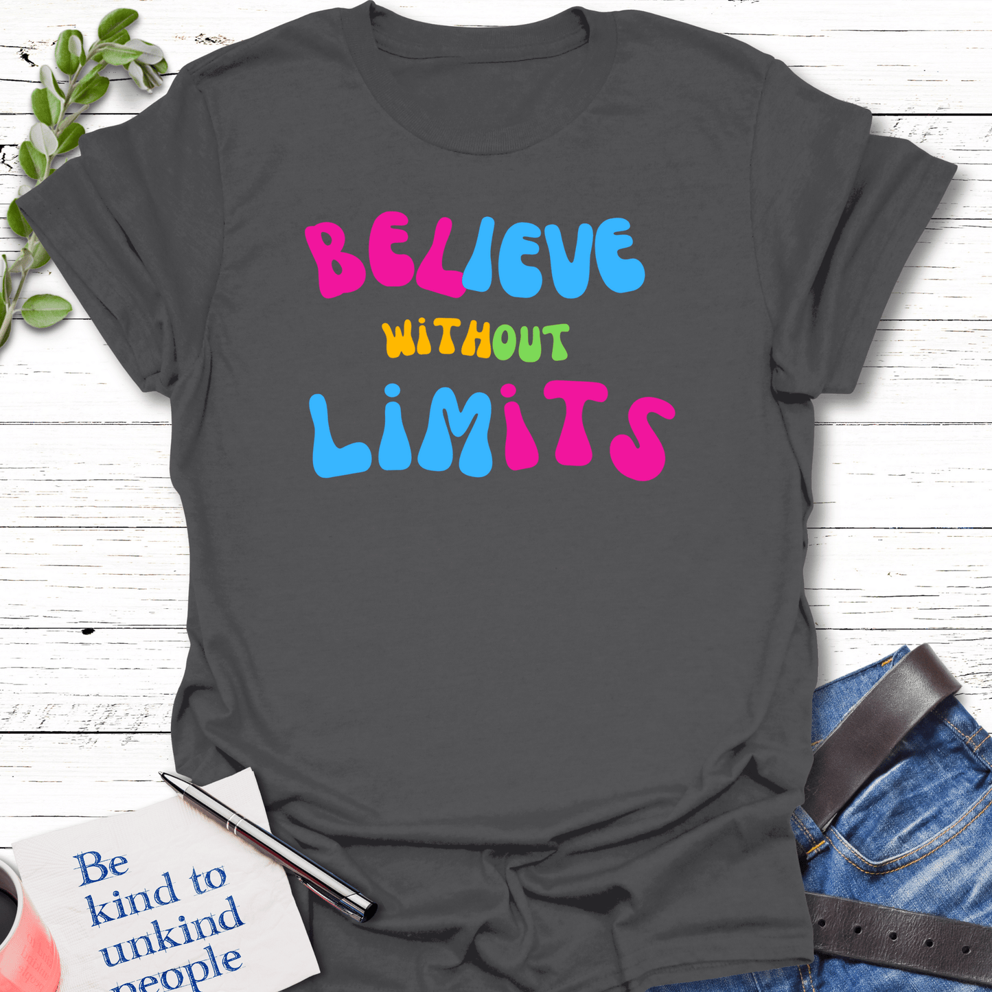 T-Shirt Charcoal / S Boundless Belief T-Shirt Echo Kindness Printify