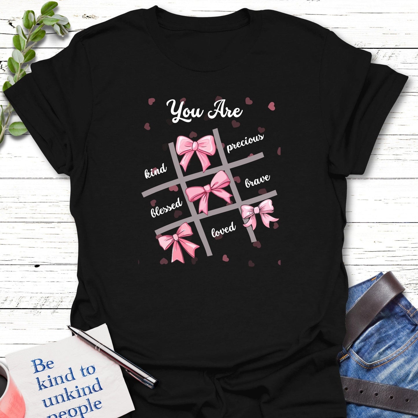 T-Shirt Black / S Bows Tic Tac Toe T-Shirt Echo Kindness Printify