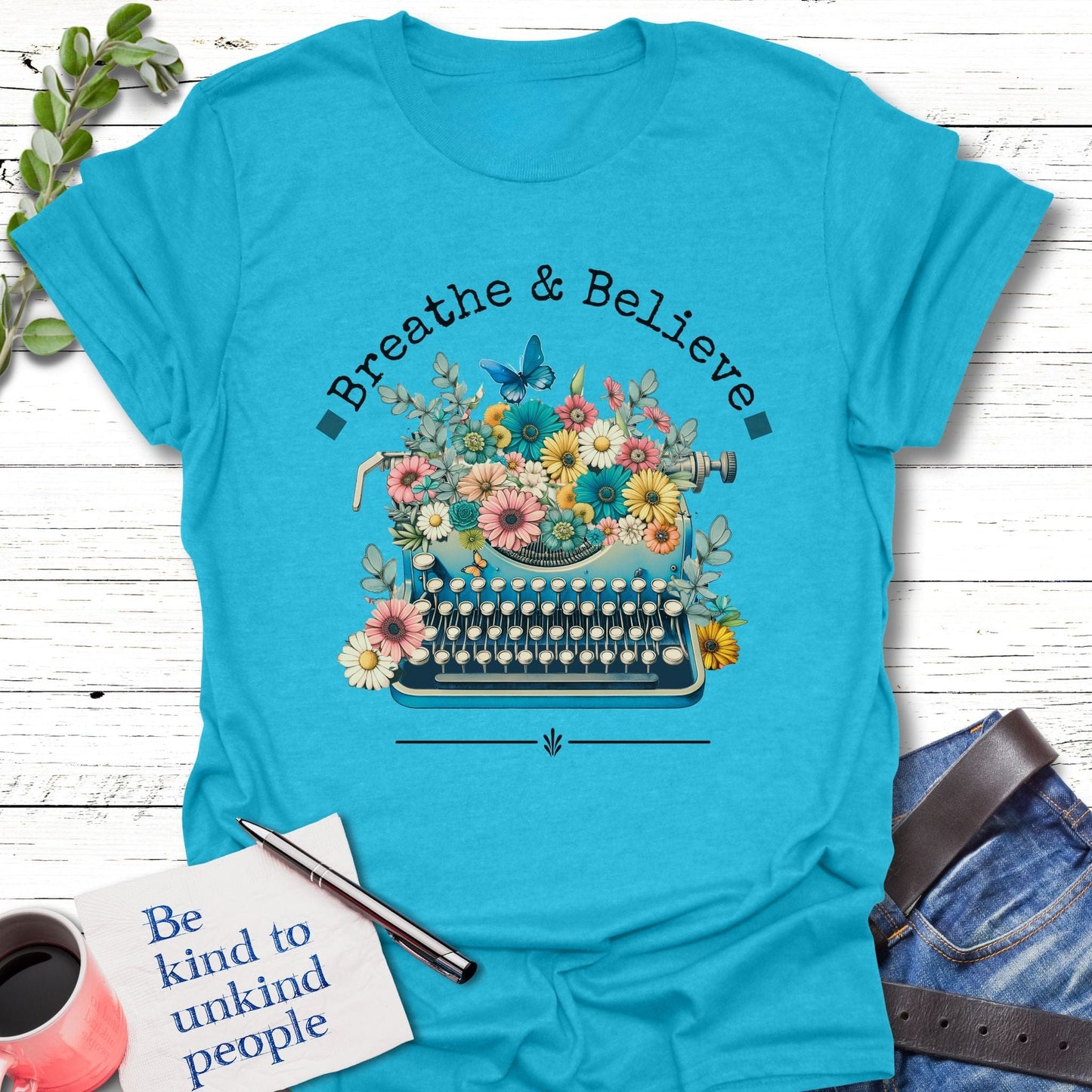 T-Shirt Heather Galapagos Blue / S Breathe and Believe Peace T-Shirt Echo Kindness Printify