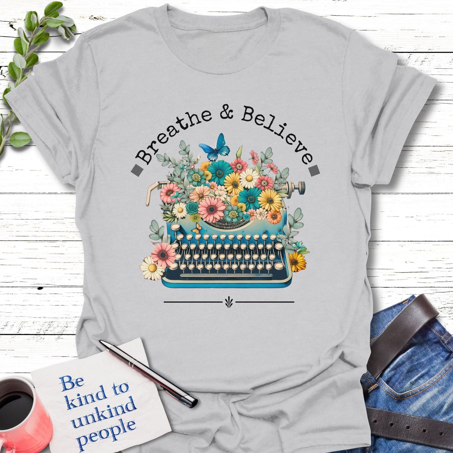 T-Shirt Ice Grey / S Breathe and Believe Peace T-Shirt Echo Kindness Printify