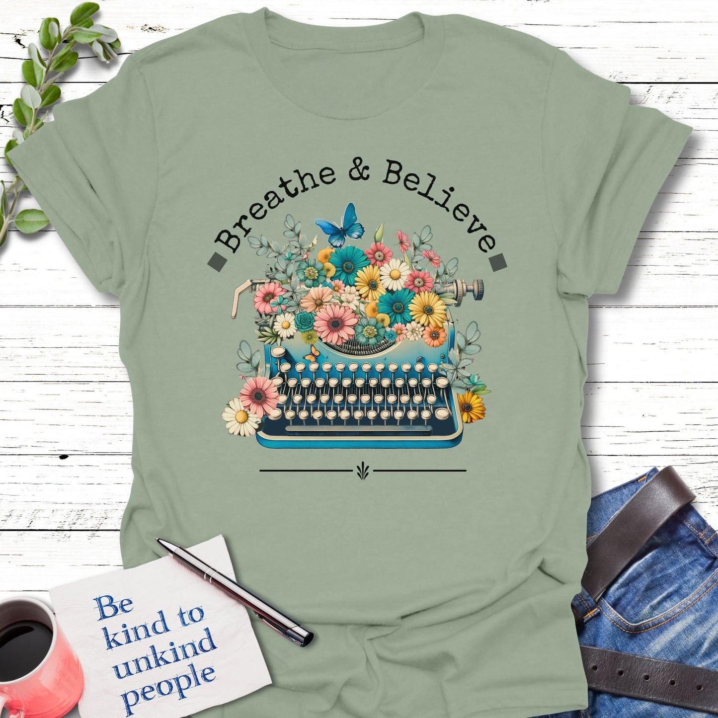 T-Shirt Sage / S Breathe and Believe Peace T-Shirt Echo Kindness Printify