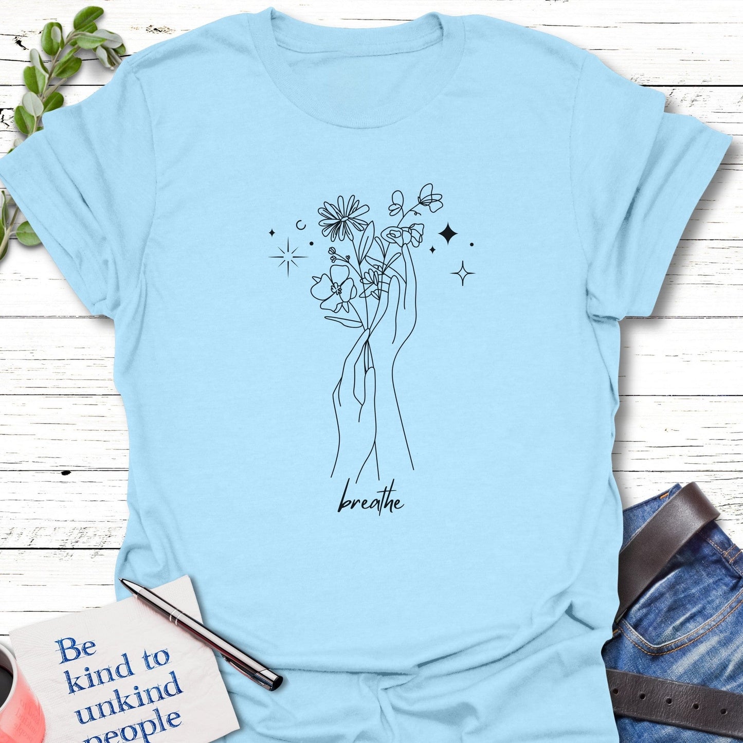 T-Shirt Light Blue / S Breathe and Bloom T-Shirt Echo Kindness Printify