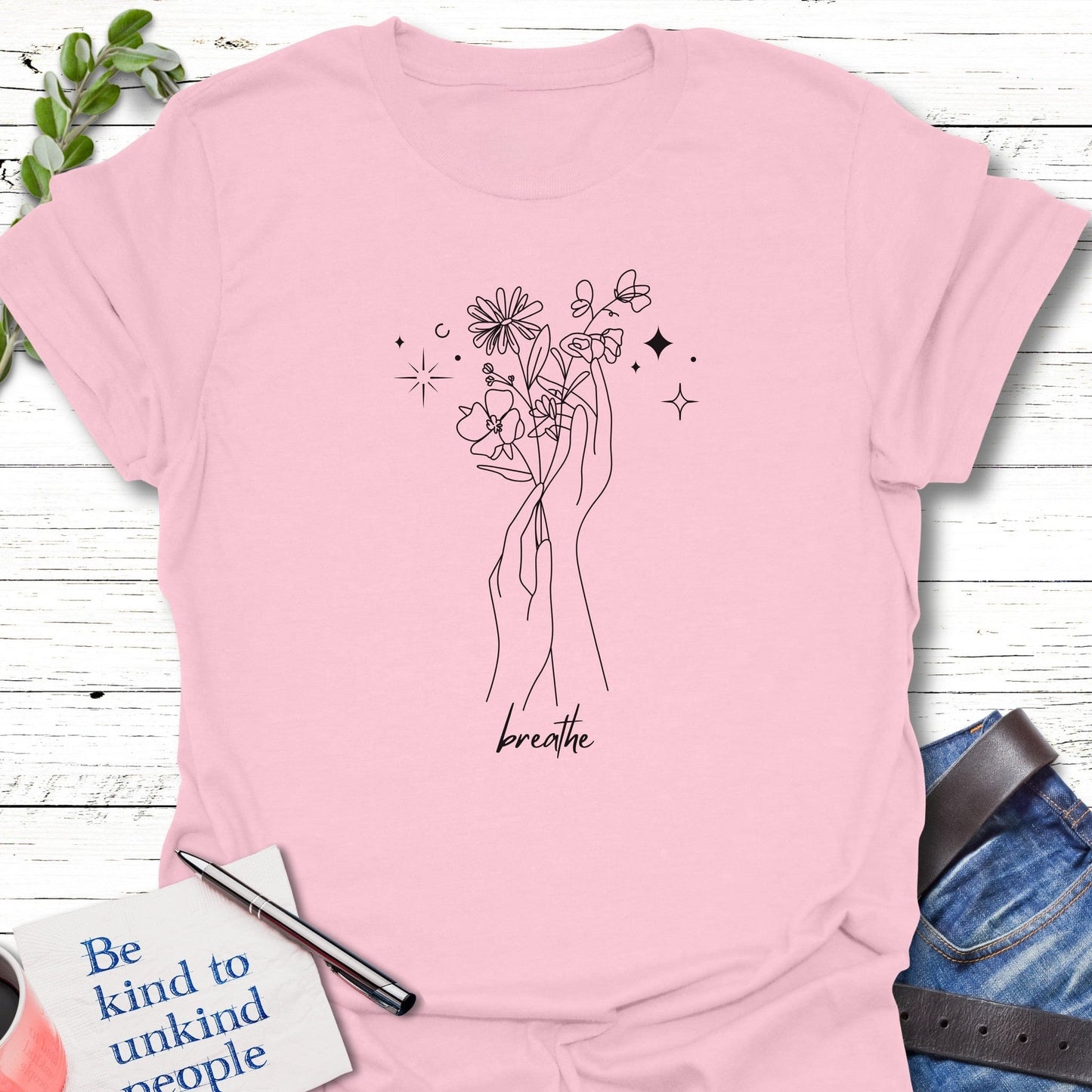 T-Shirt Light Pink / S Breathe and Bloom T-Shirt Echo Kindness Printify