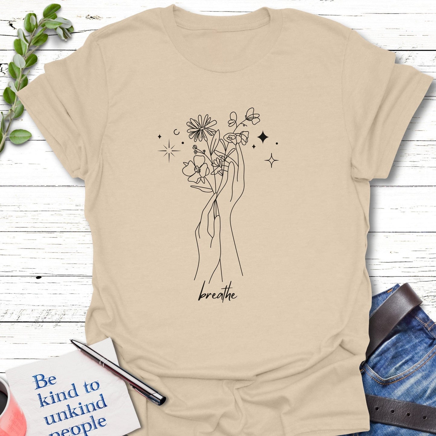 T-Shirt Sand / S Breathe and Bloom T-Shirt Echo Kindness Printify