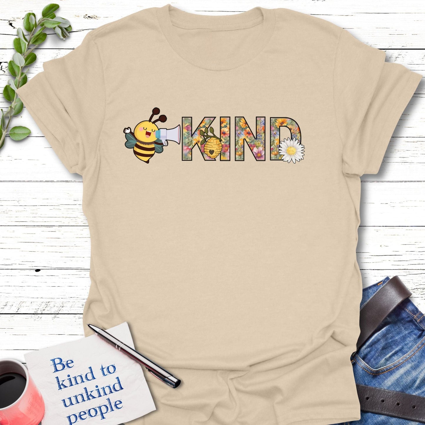 T-Shirt Sand / S Buzzing Kindness T-Shirt Echo Kindness Printify
