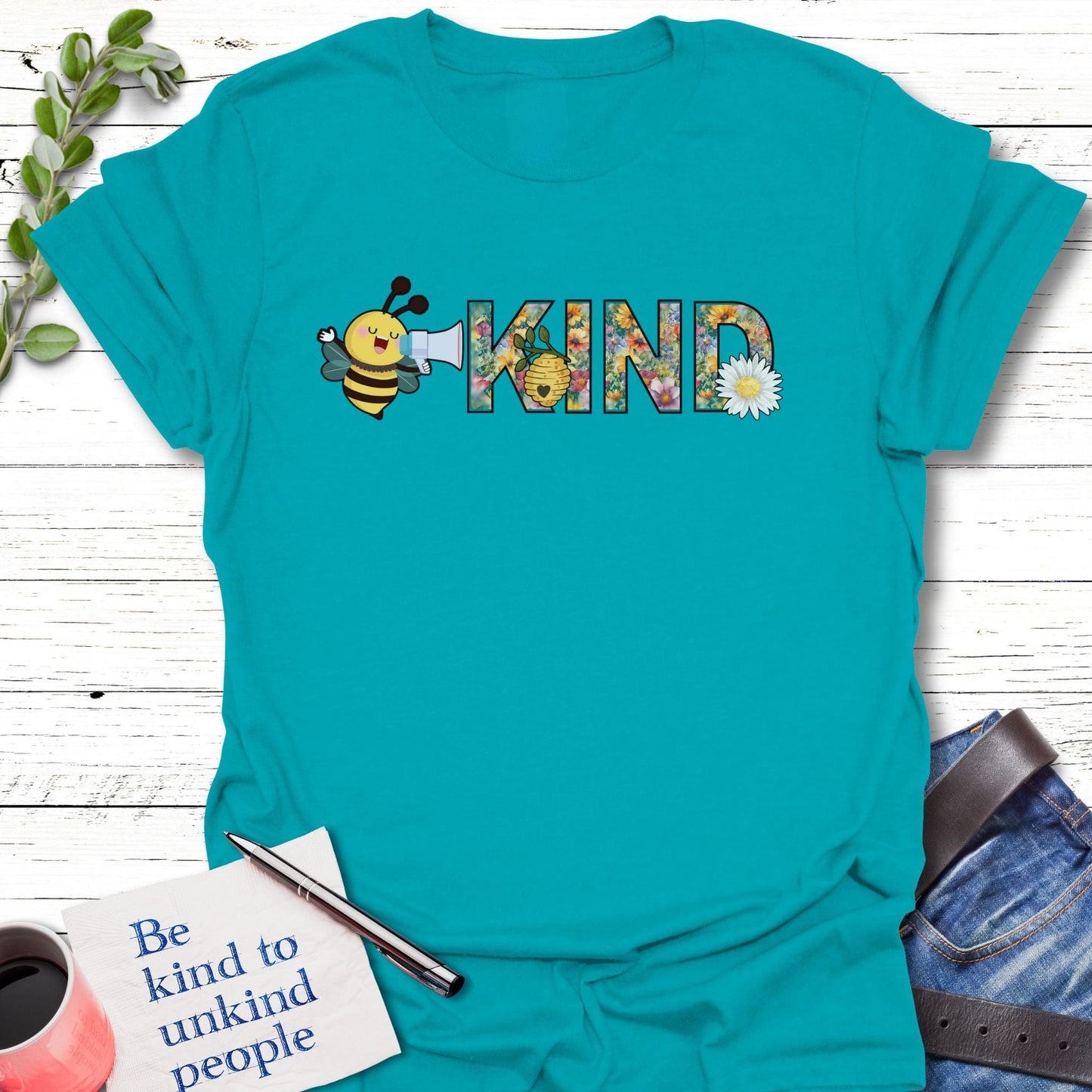 T-Shirt Tropical Blue / S Buzzing Kindness T-Shirt Echo Kindness Printify