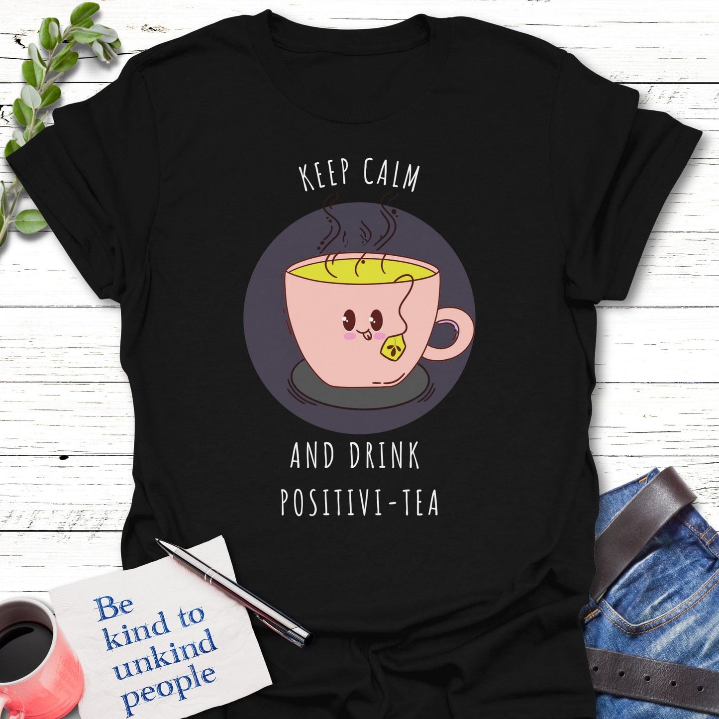 T-Shirt Black / S Calm Positivi-tea T-Shirt Echo Kindness Printify