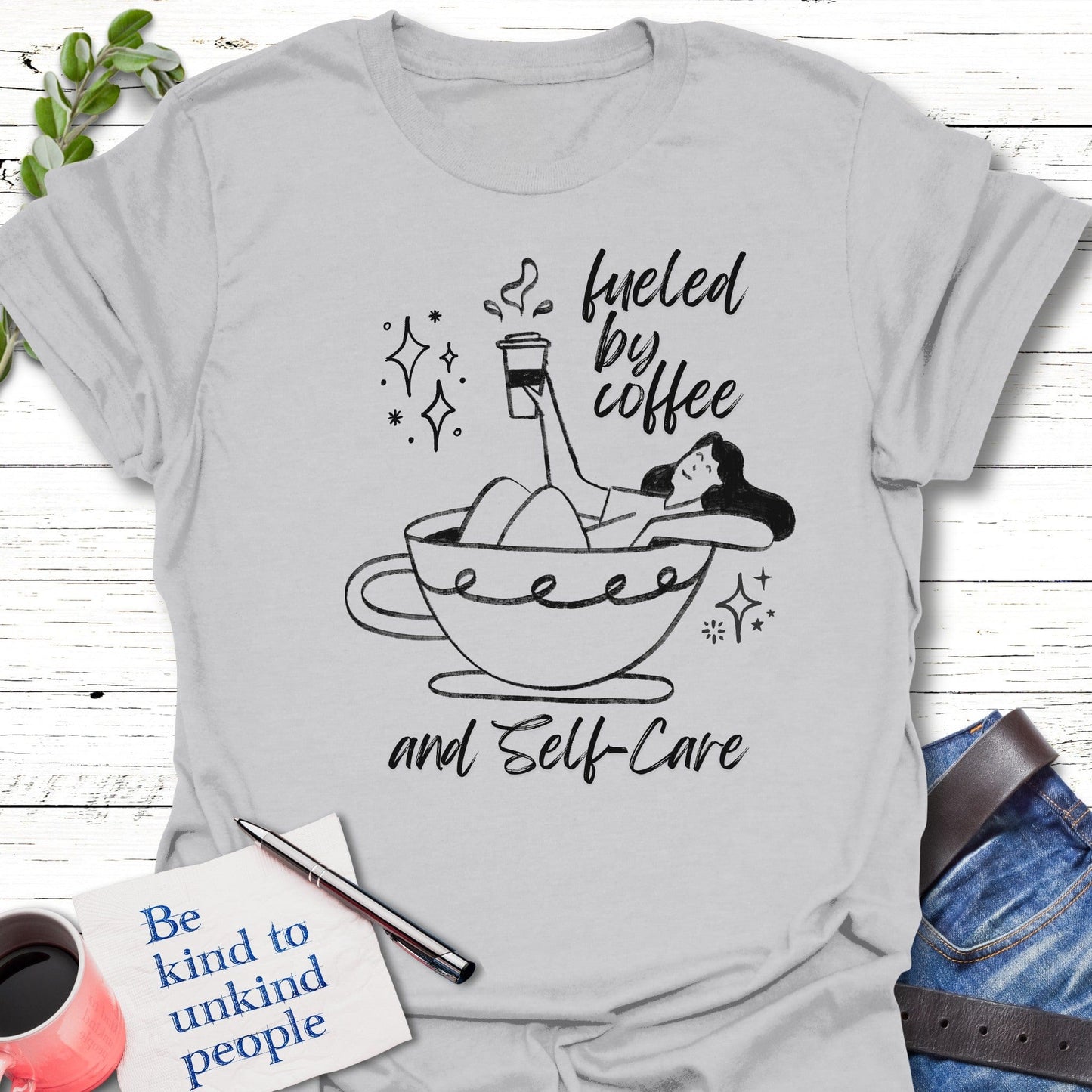 T-Shirt Ice Grey / S Coffee Fuel T-Shirt Echo Kindness Printify