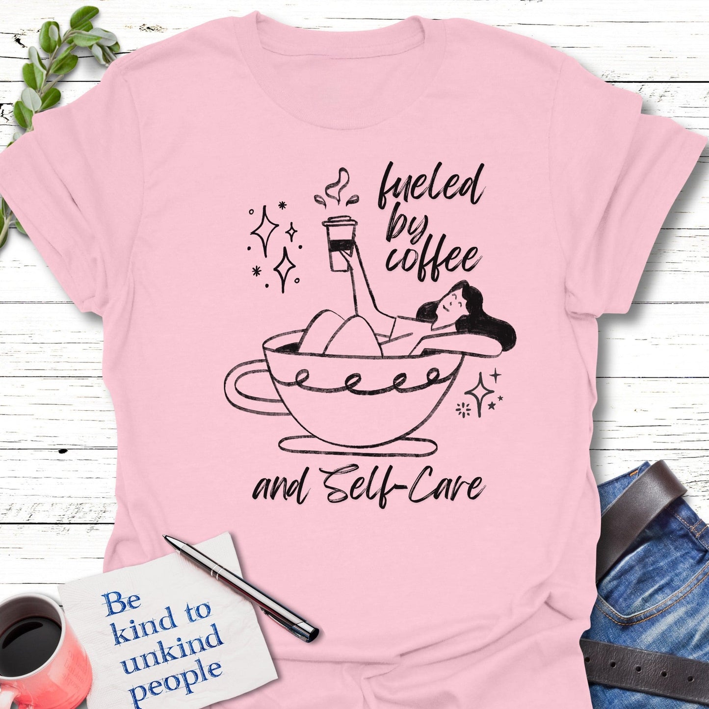 T-Shirt Light Pink / S Coffee Fuel T-Shirt Echo Kindness Printify