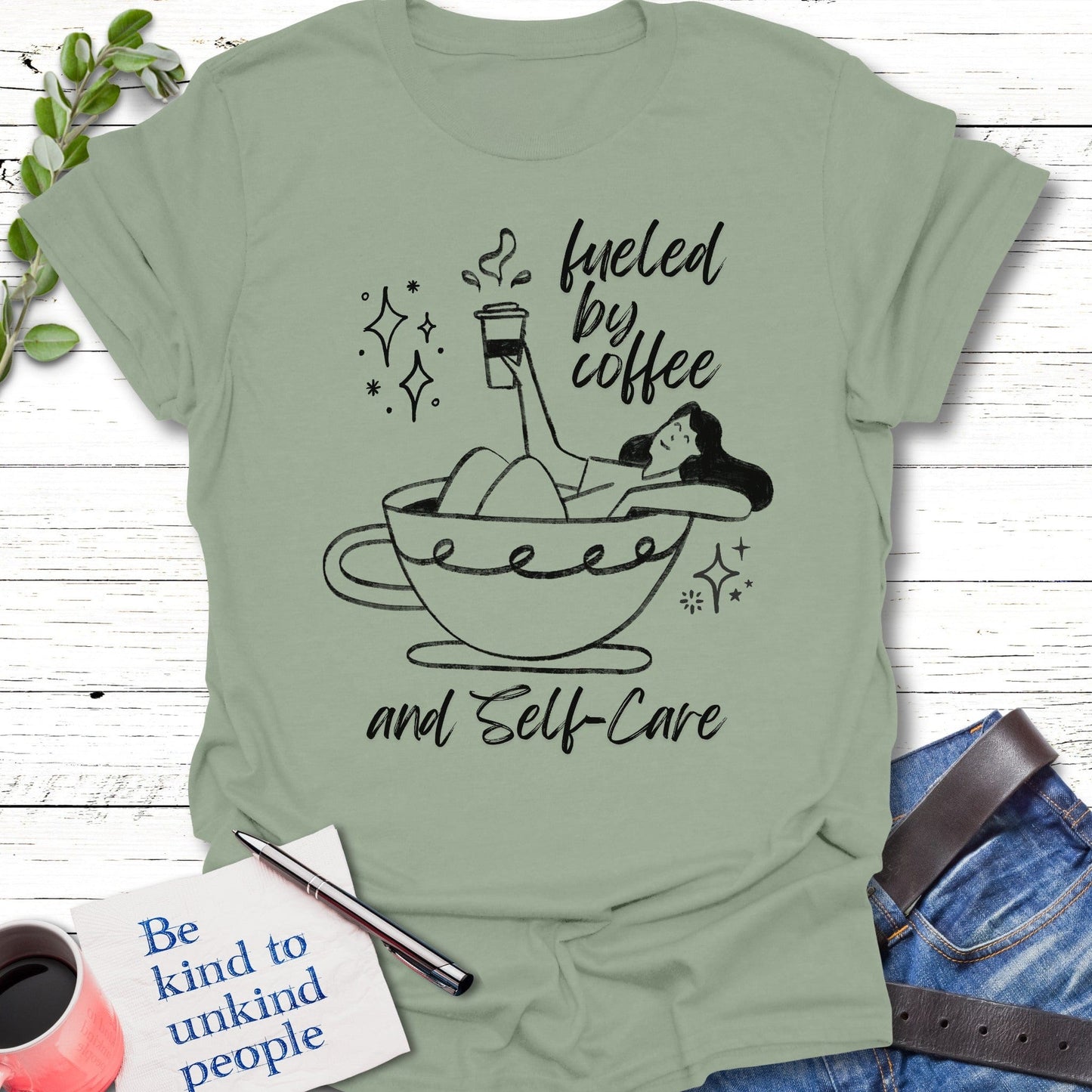 T-Shirt Sage / S Coffee Fuel T-Shirt Echo Kindness Printify