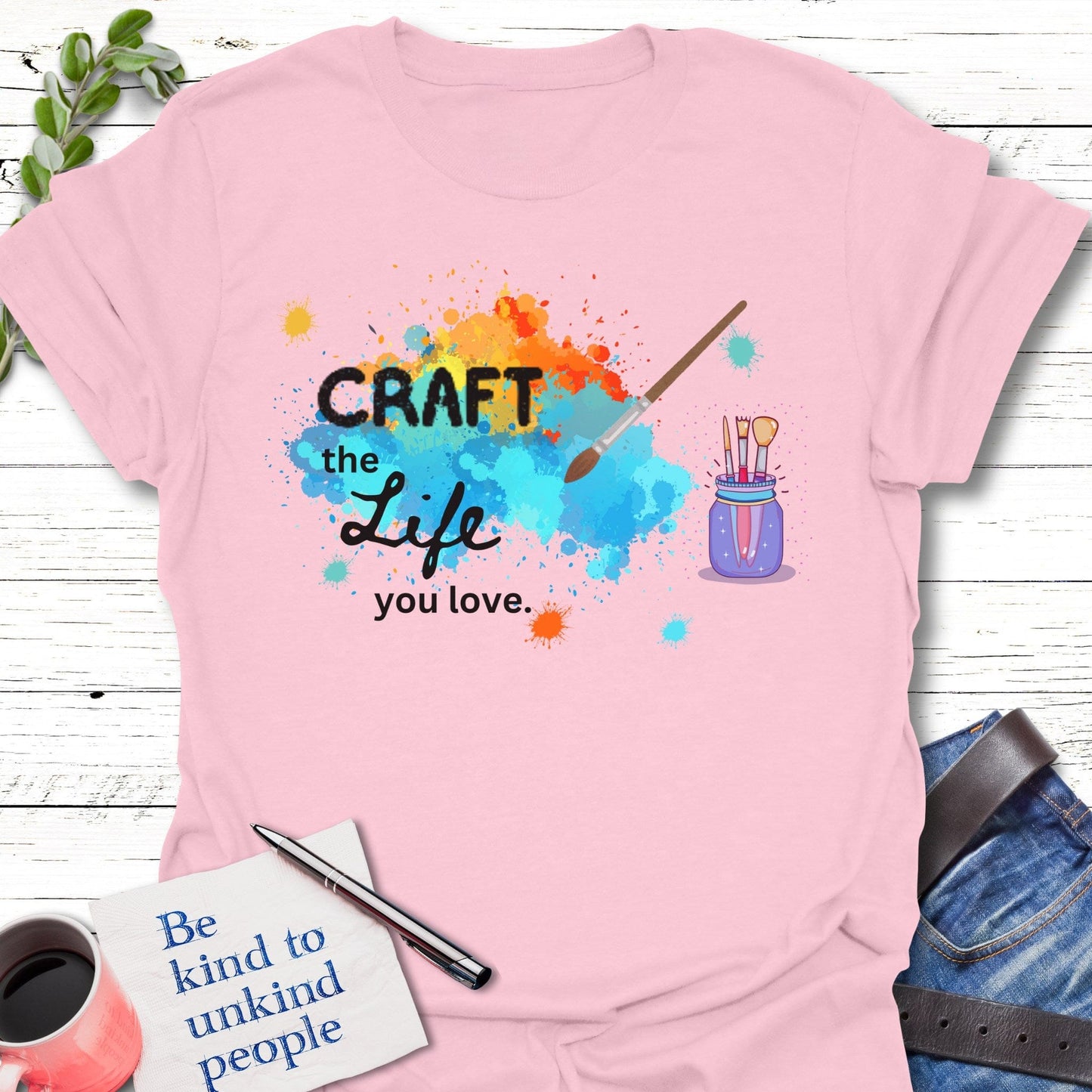 T-Shirt Light Pink / S Crafted with Love T-Shirt Echo Kindness Printify