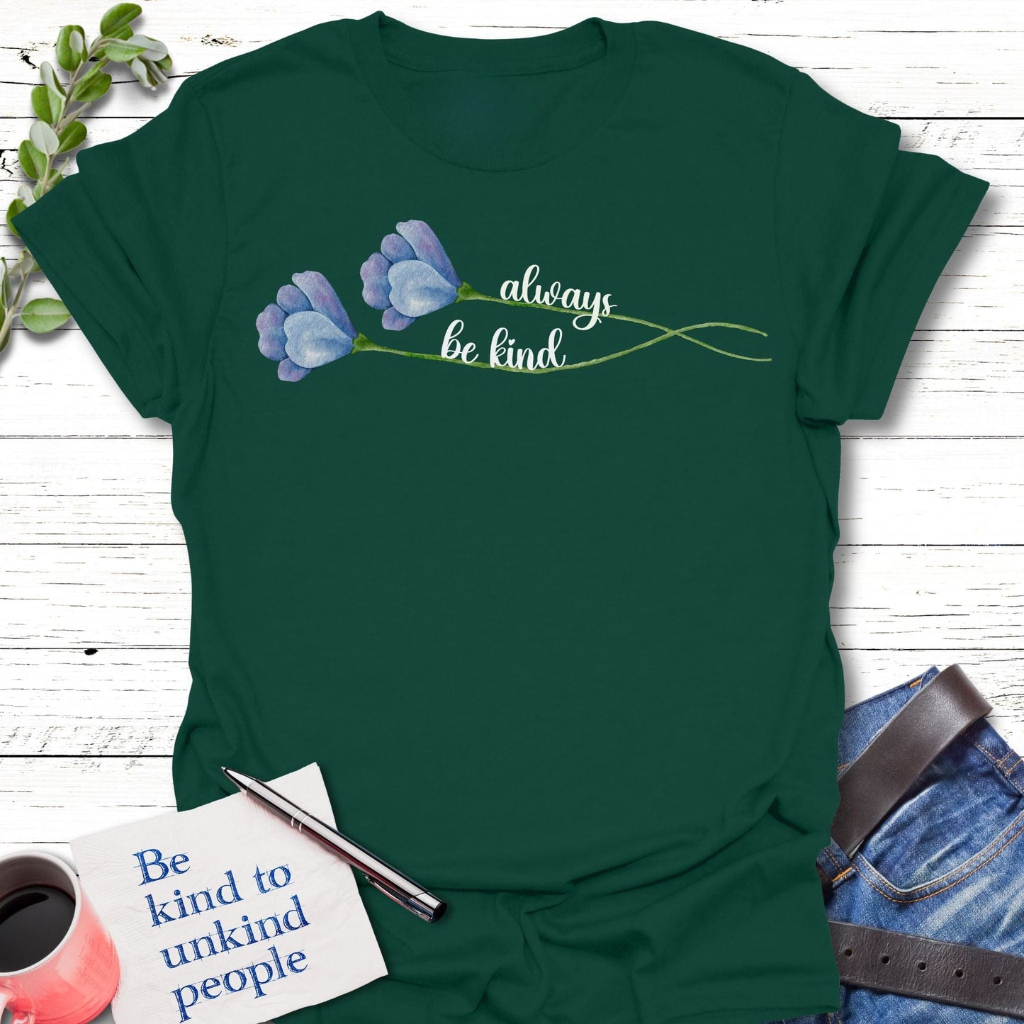 T-Shirt Forest Green / S Double Kindness T-Shirt Echo Kindness Printify