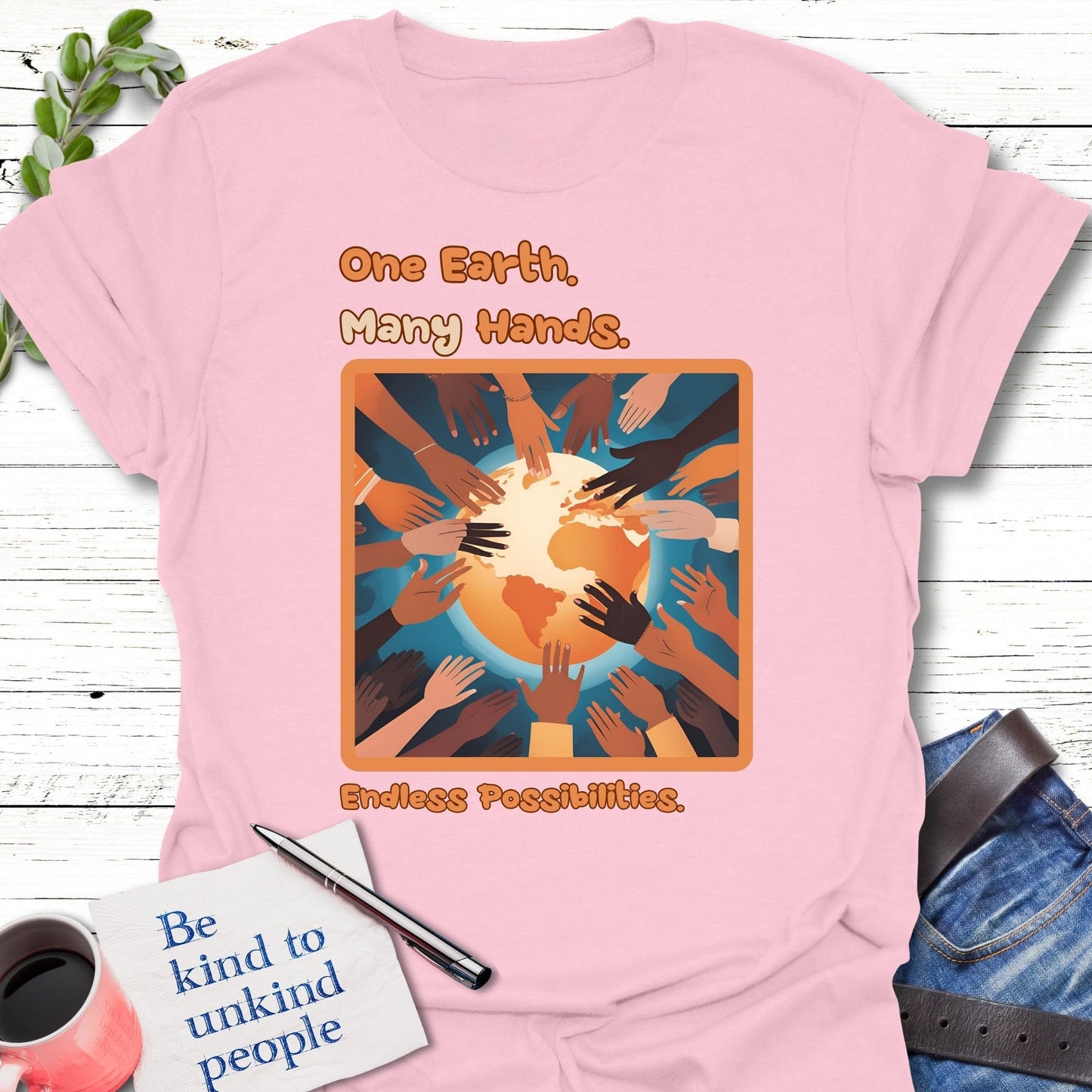 T-Shirt Light Pink / S Earth Hands T-Shirt Echo Kindness Printify