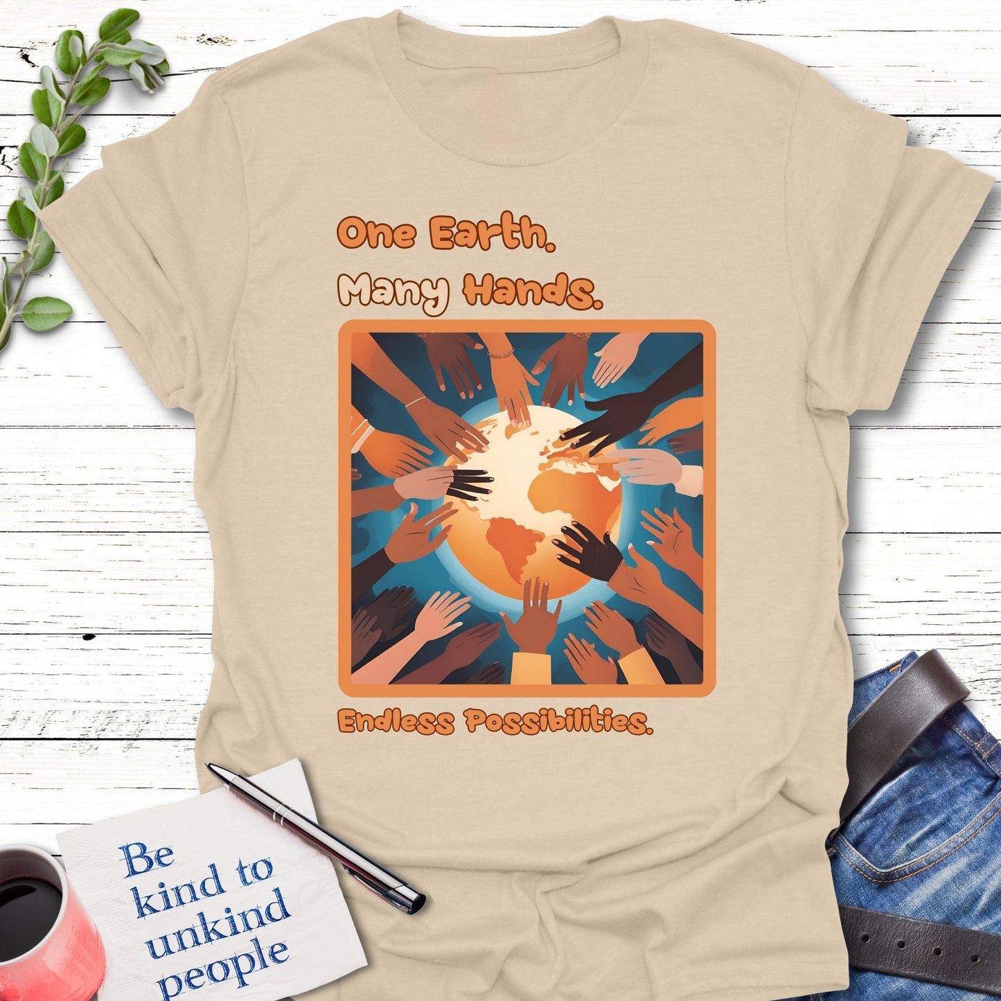 T-Shirt Sand / S Earth Hands T-Shirt Echo Kindness Printify