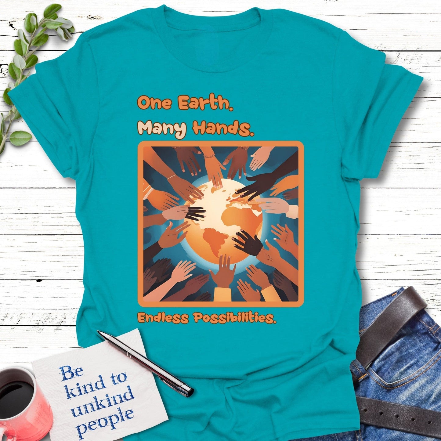T-Shirt Tropical Blue / S Earth Hands T-Shirt Echo Kindness Printify