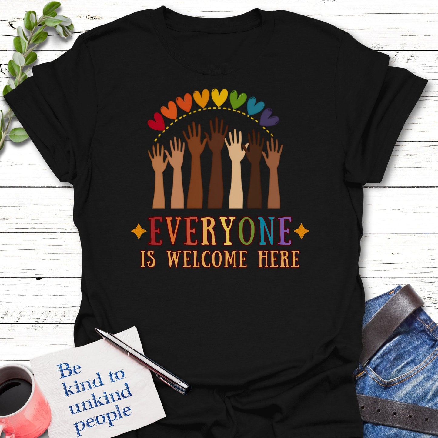 T-Shirt Black / S Everyone Welcome T-Shirt Echo Kindness Printify