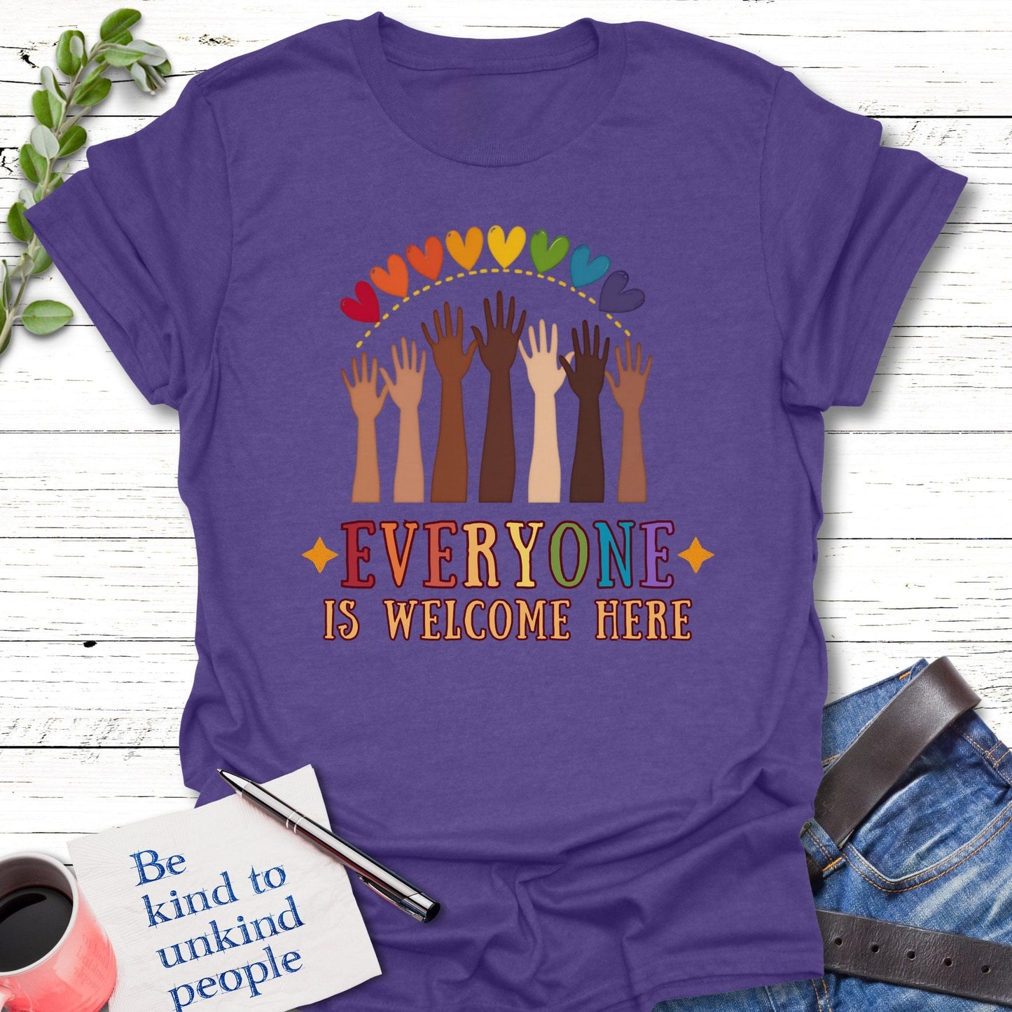 T-Shirt Heather Purple / S Everyone Welcome T-Shirt Echo Kindness Printify