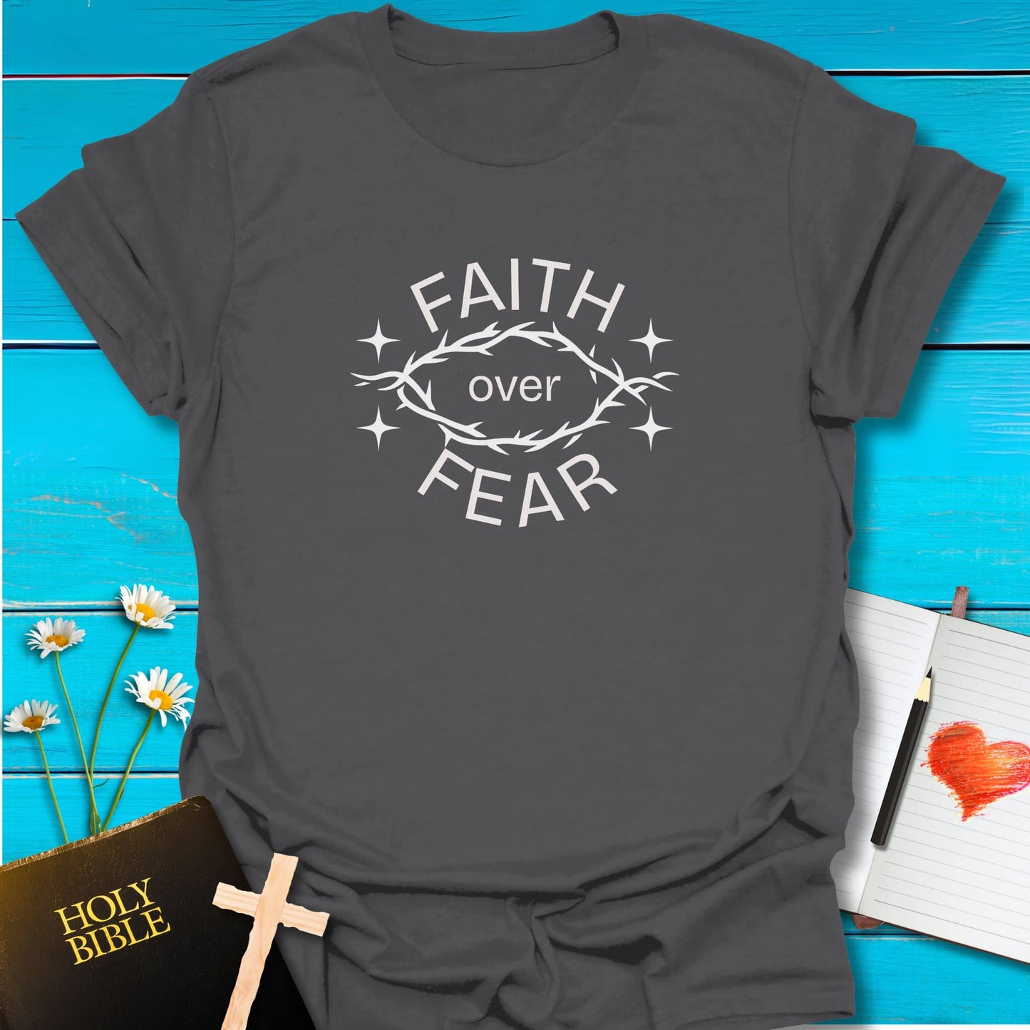 T-Shirt Charcoal / S Faith Crown T-Shirt Echo Kindness Printify