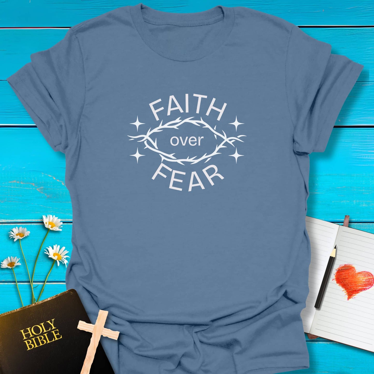 T-Shirt Heather indigo / S Faith Crown T-Shirt Echo Kindness Printify