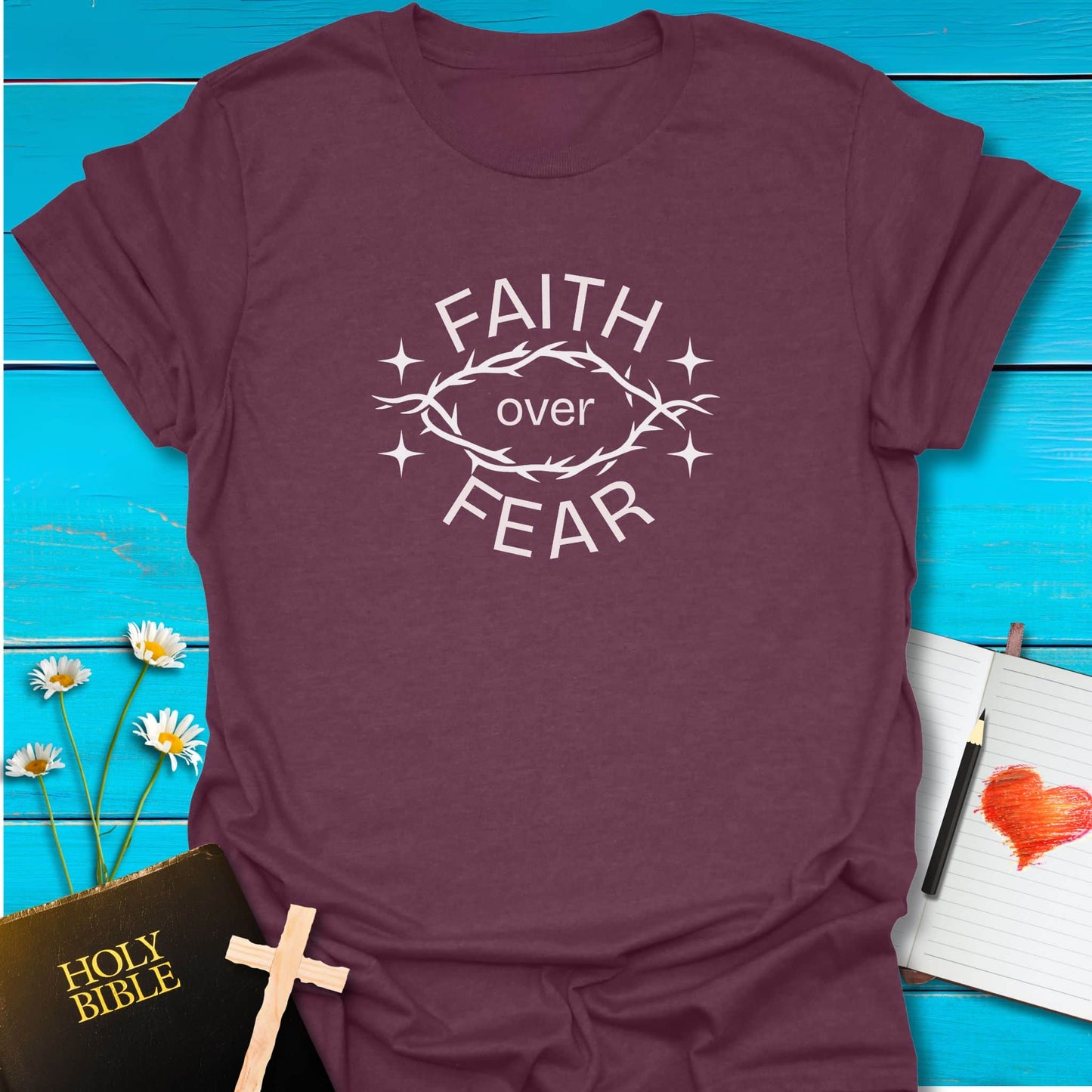 T-Shirt Heather Maroon / S Faith Crown T-Shirt Echo Kindness Printify