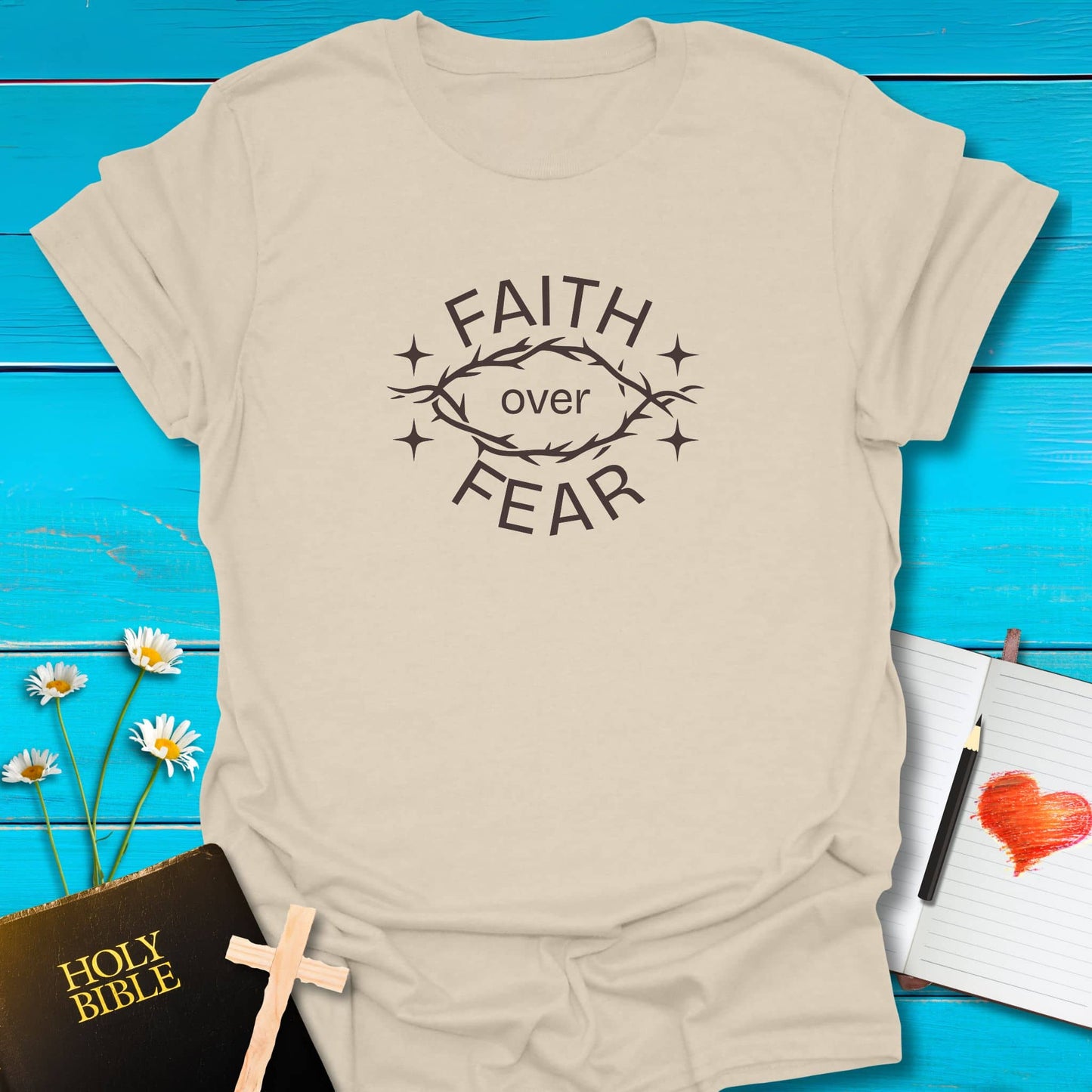 T-Shirt Natural / S Faith Crown T-Shirt Echo Kindness Printify