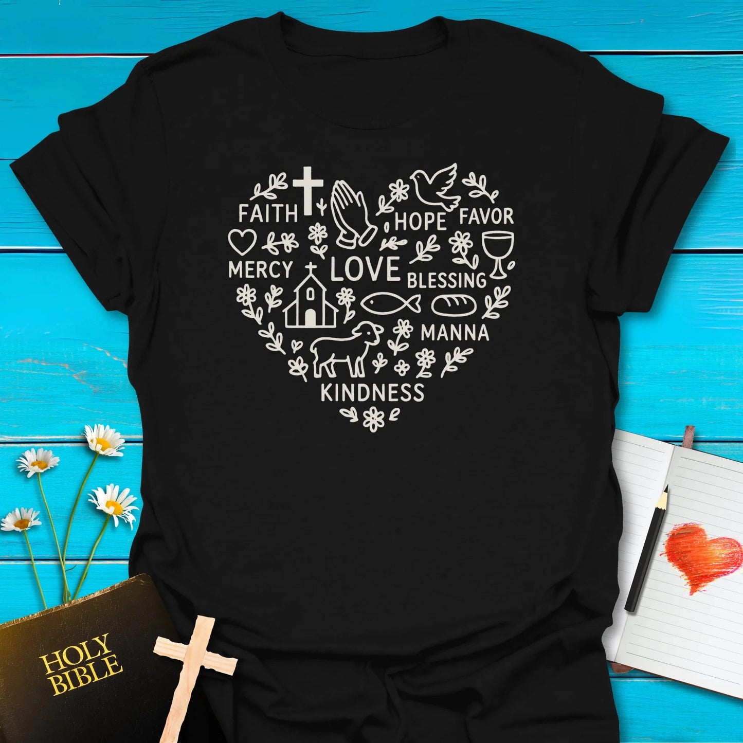 T-Shirt Black / S Faith Heart T-Shirt Echo Kindness Printify