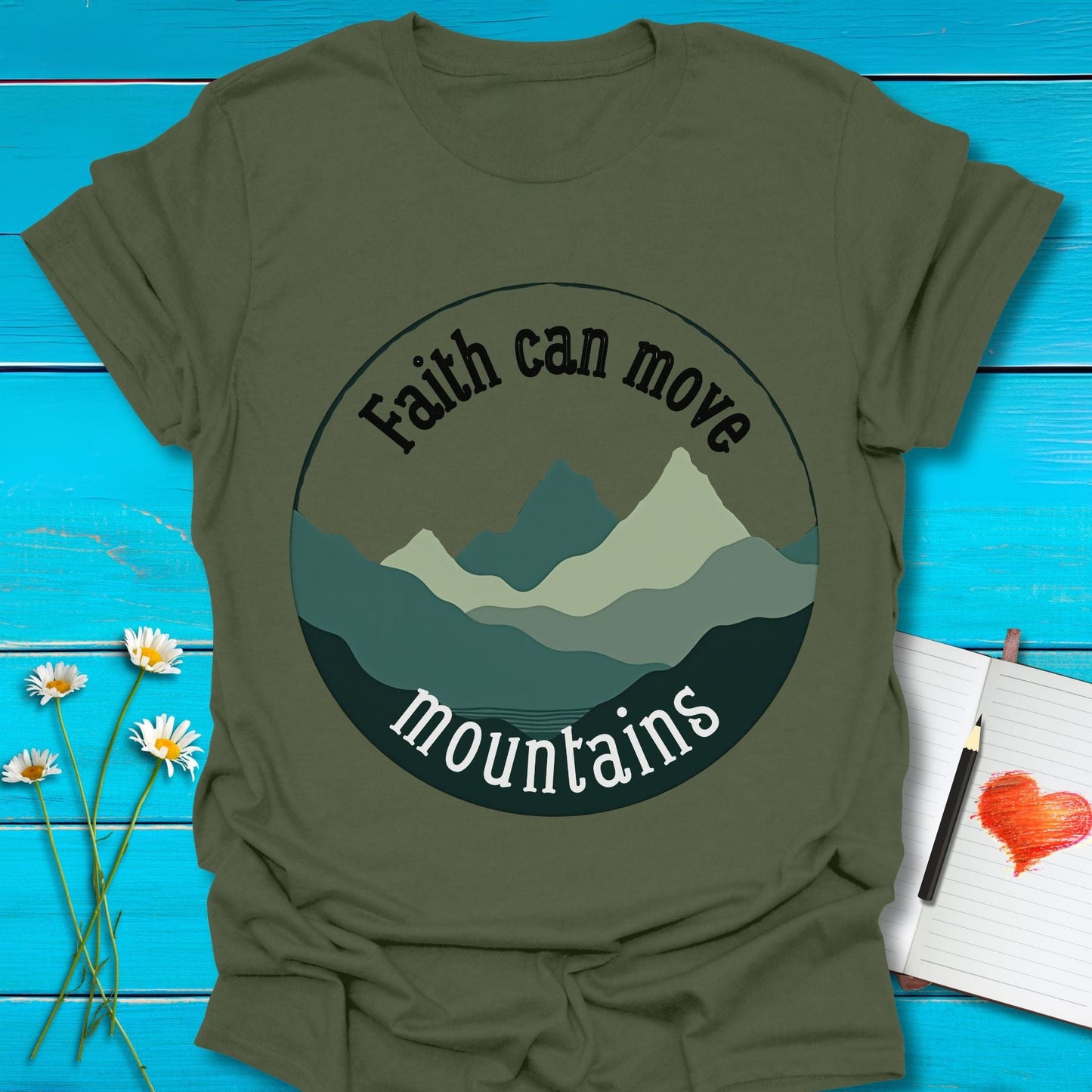 T-Shirt Military Green / S Faith Mountain T-Shirt Echo Kindness Printify
