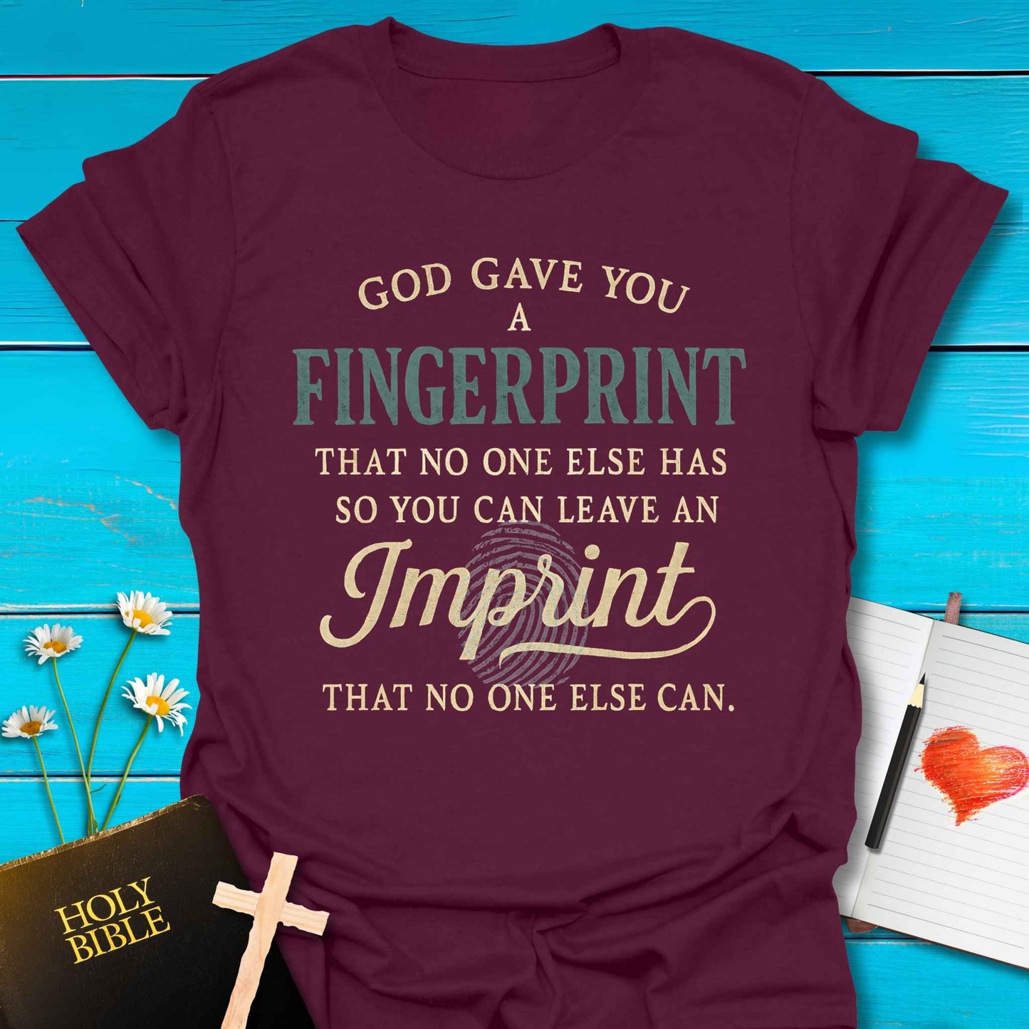 T-Shirt Maroon / S Fingerprint Imprint T-Shirt Echo Kindness Printify