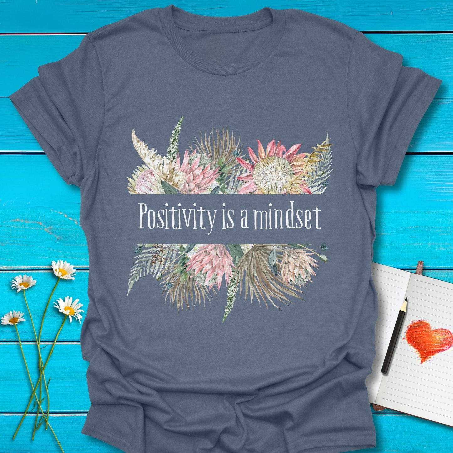 T-Shirt Heather indigo / S Floral Positivity T-Shirt Echo Kindness Printify
