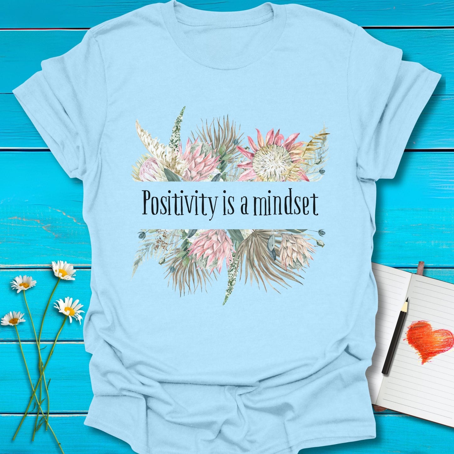 T-Shirt Light Blue / S Floral Positivity T-Shirt Echo Kindness Printify