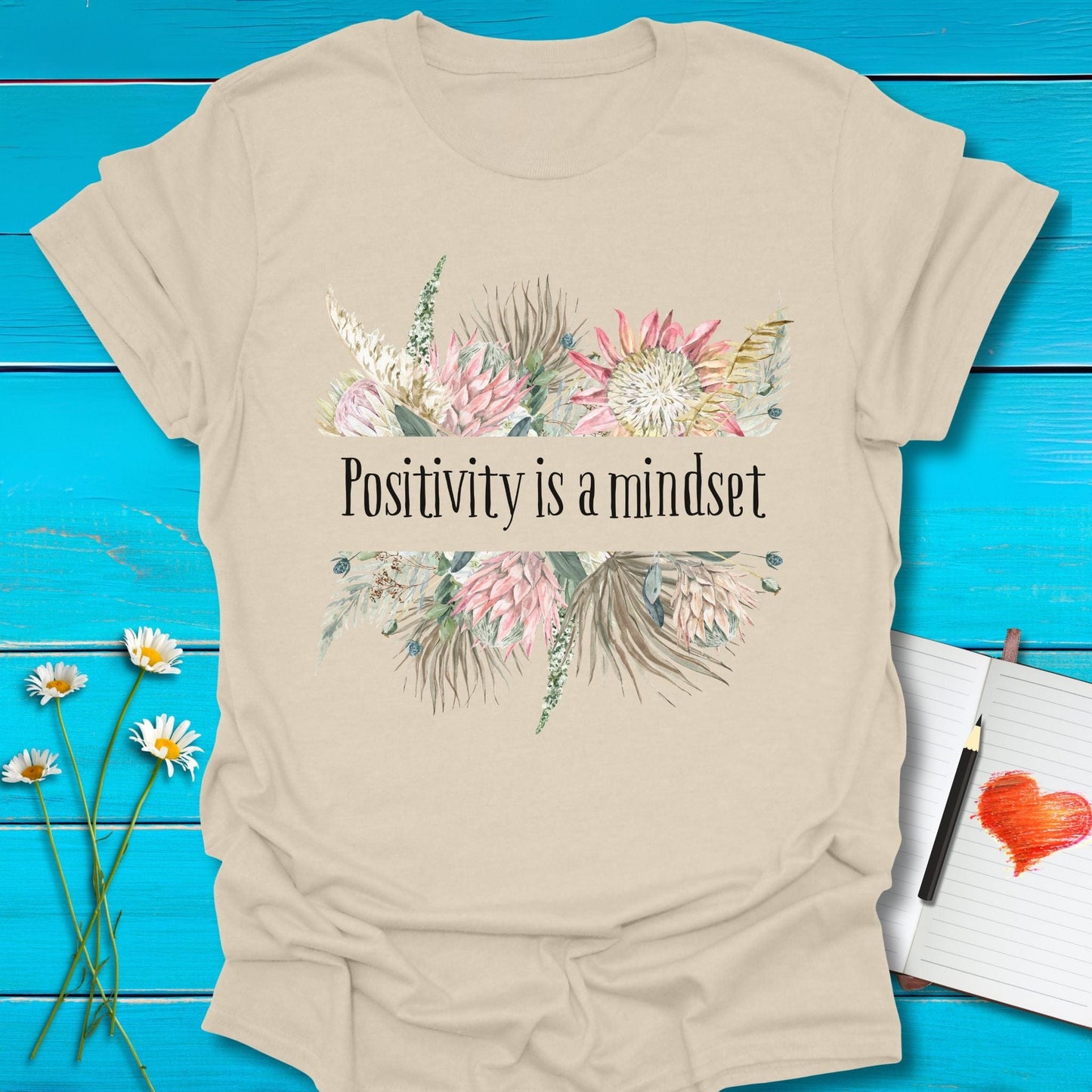T-Shirt Natural / S Floral Positivity T-Shirt Echo Kindness Printify
