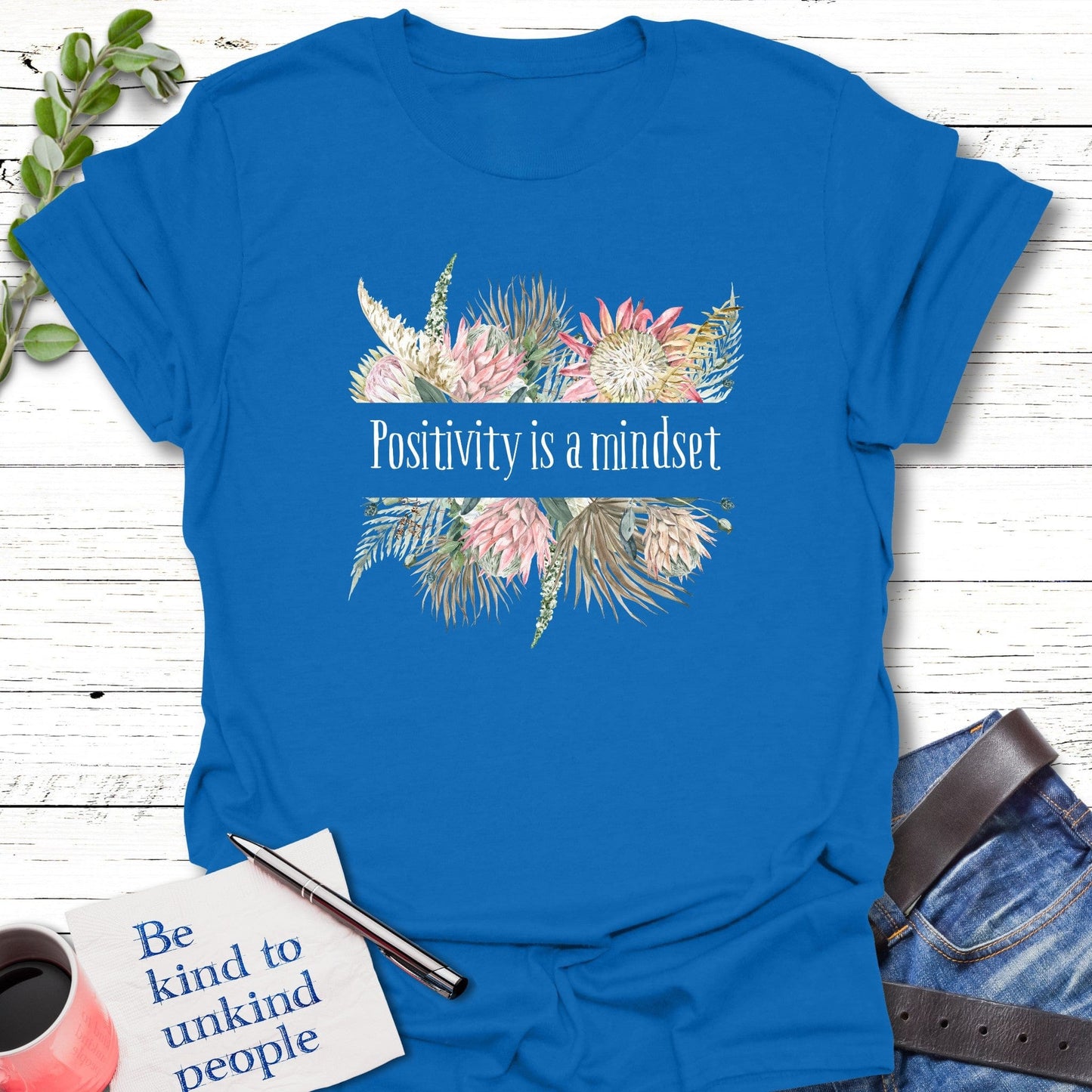 T-Shirt Royal / S Floral Positivity T-Shirt Echo Kindness Printify
