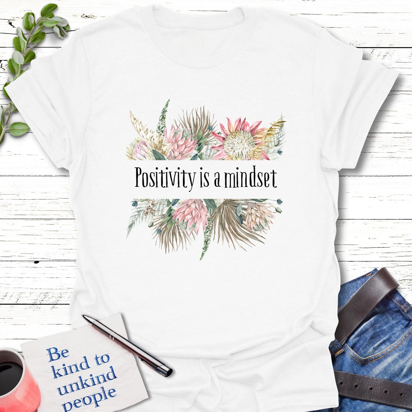T-Shirt White / S Floral Positivity T-Shirt Echo Kindness Printify
