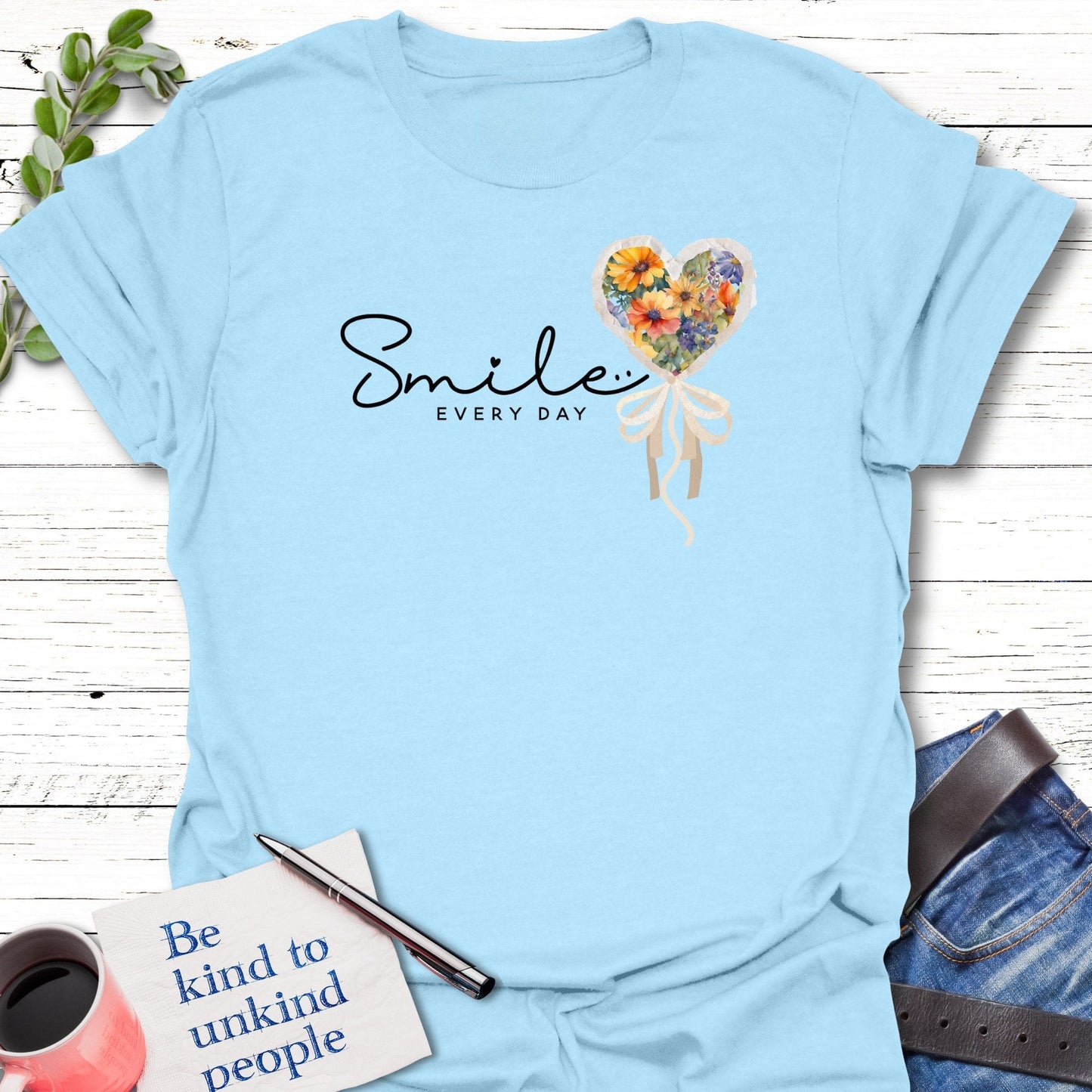 T-Shirt Light Blue / S Floral Smile T-Shirt Echo Kindness Printify