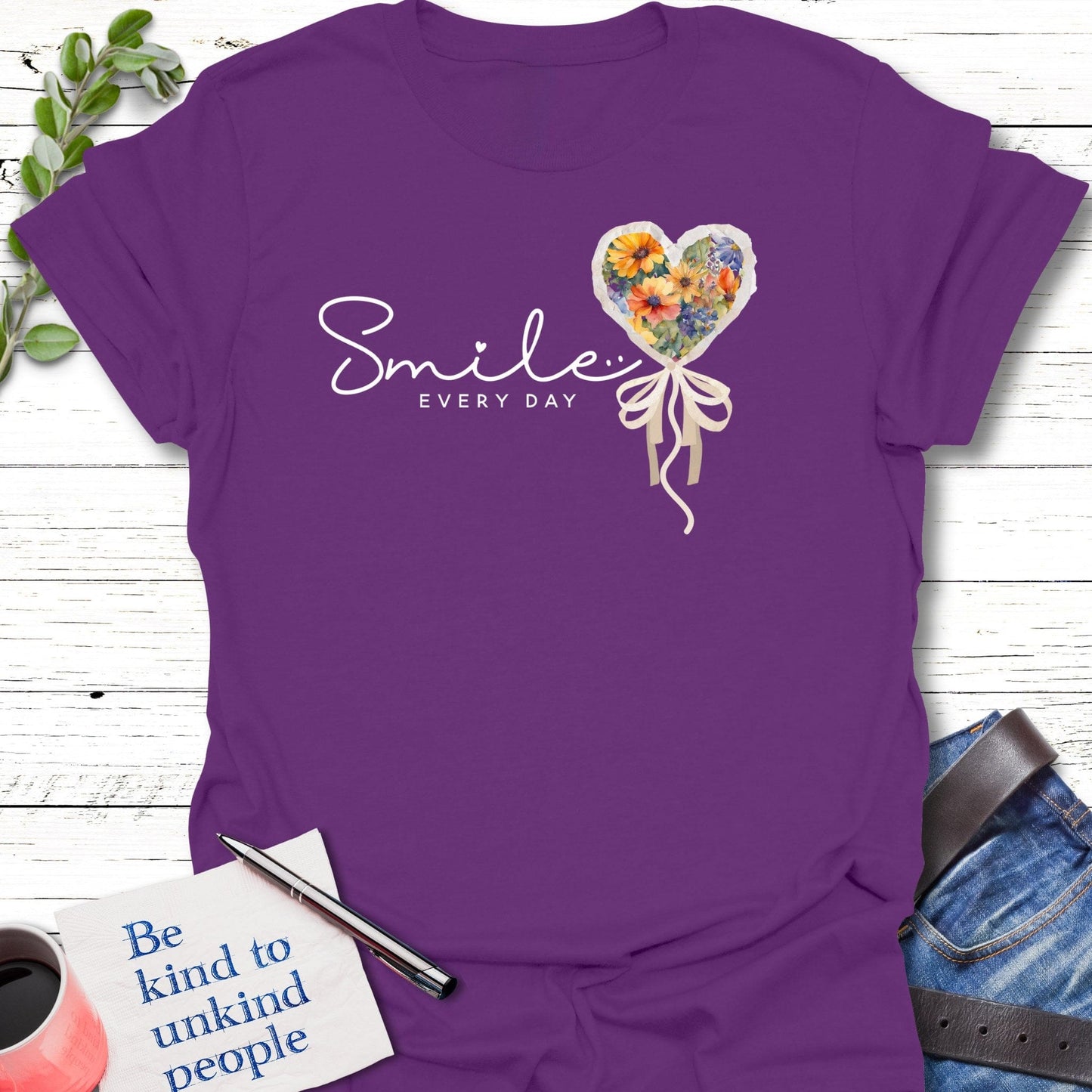 T-Shirt Purple / S Floral Smile T-Shirt Echo Kindness Printify