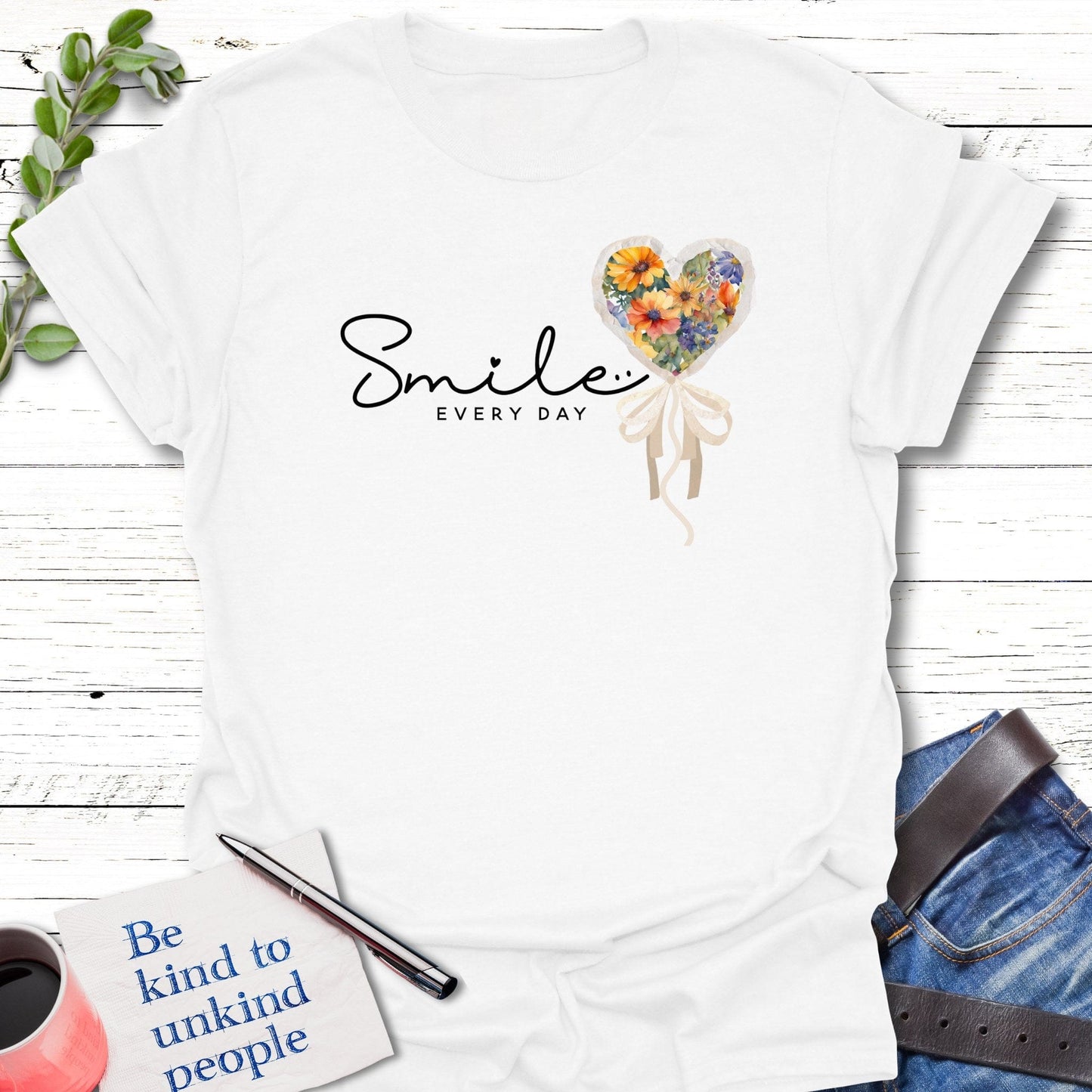 T-Shirt White / S Floral Smile T-Shirt Echo Kindness Printify